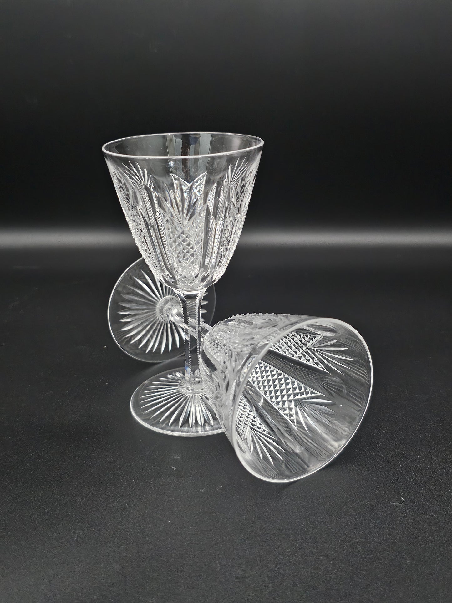 Pair of Small Crystal Liqueur glasses. 11.5cm tall. 90ml