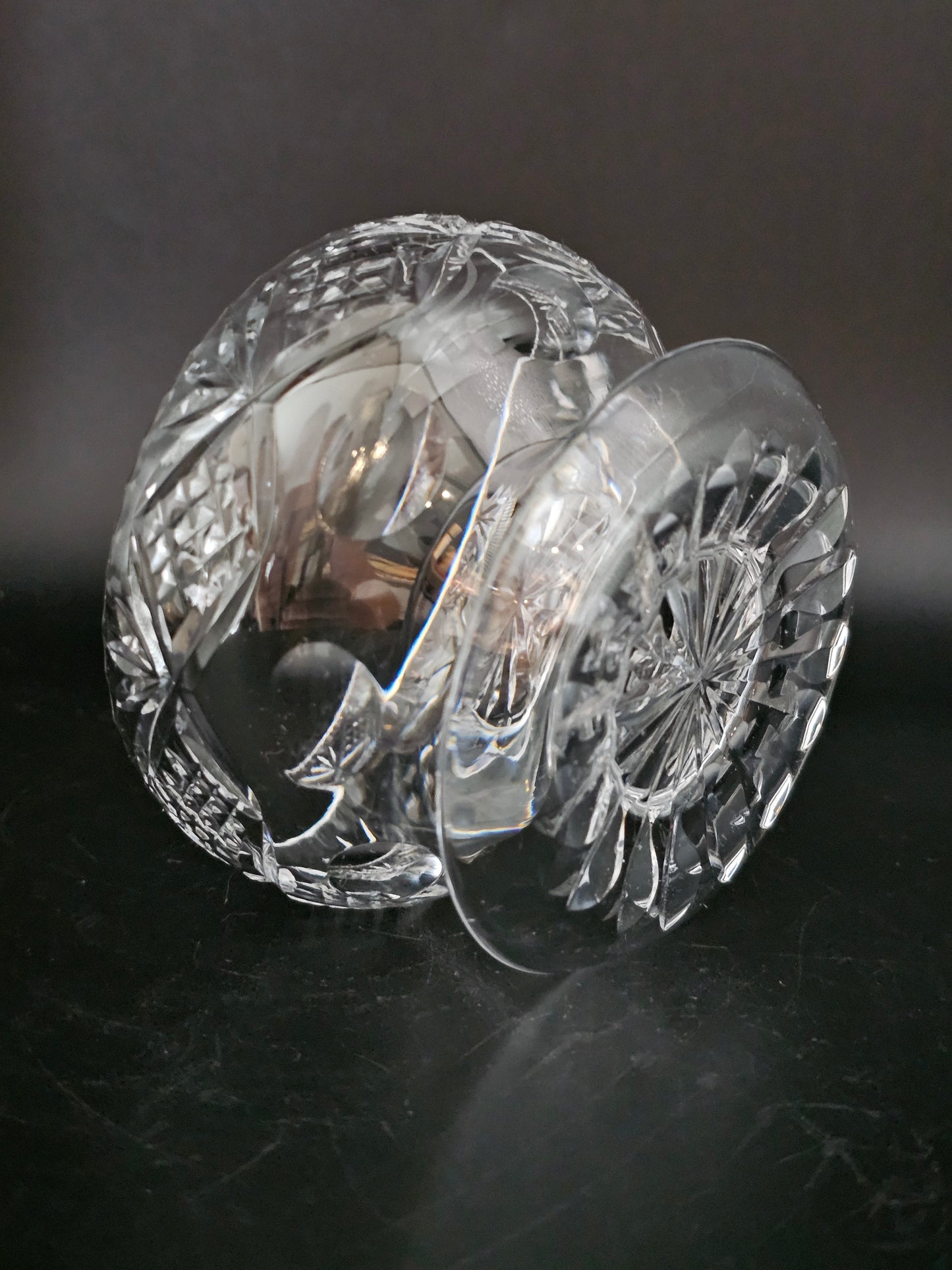Set of 6 Royal Doulton Georgian Pattern Crystal Starter or Dessert dishes with lipped saucers.