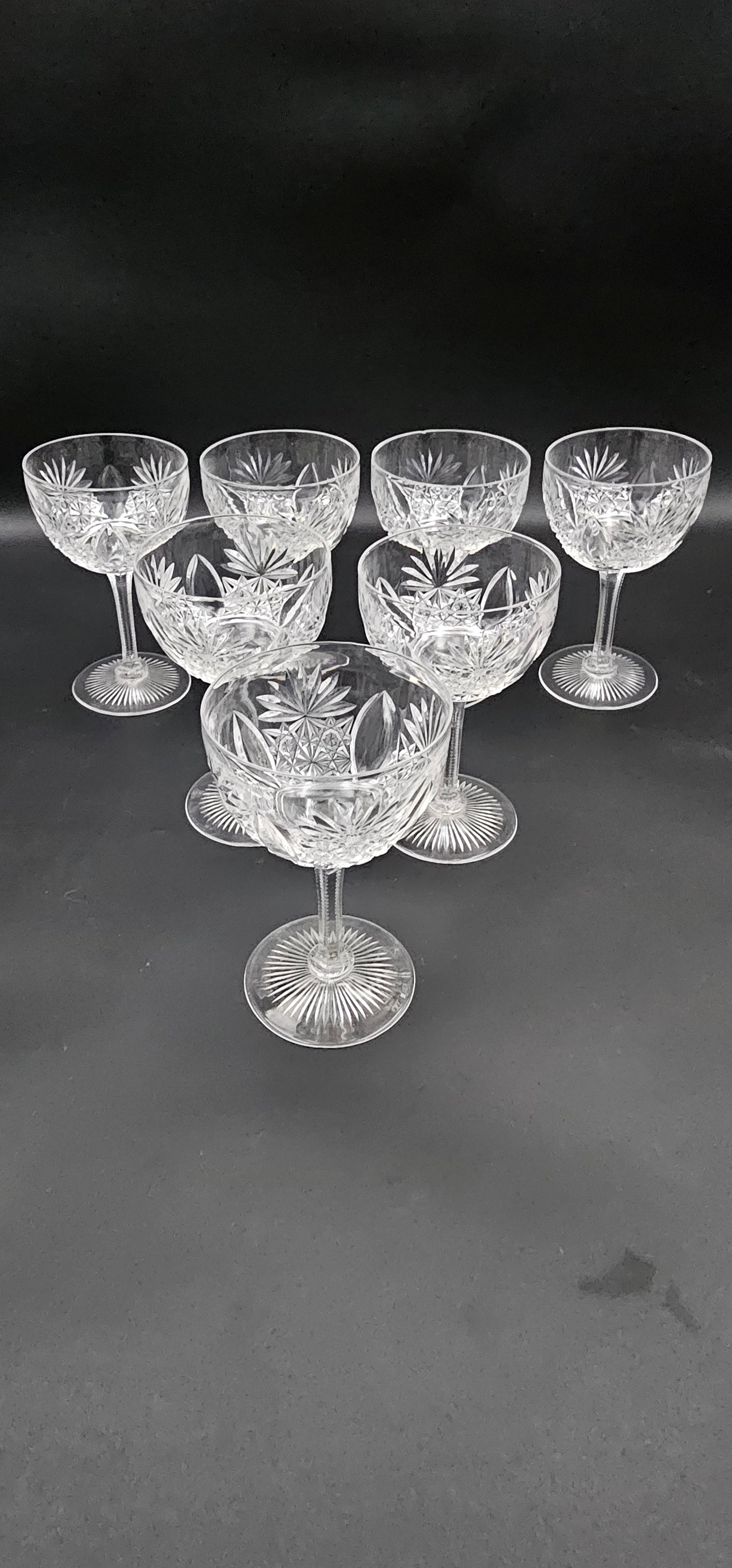 Set of 7 small Crystal liqueur coupes 120ml 11cm tall