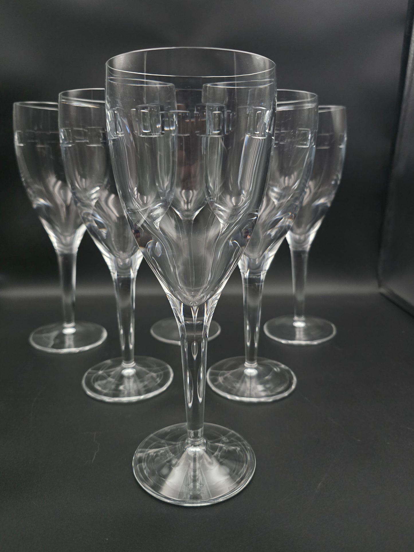 Set of 6 large Waterford Jasper Conran Geo pattern Water Goblets or Large Crystal wine glasses 500ml. 25cm tall.
