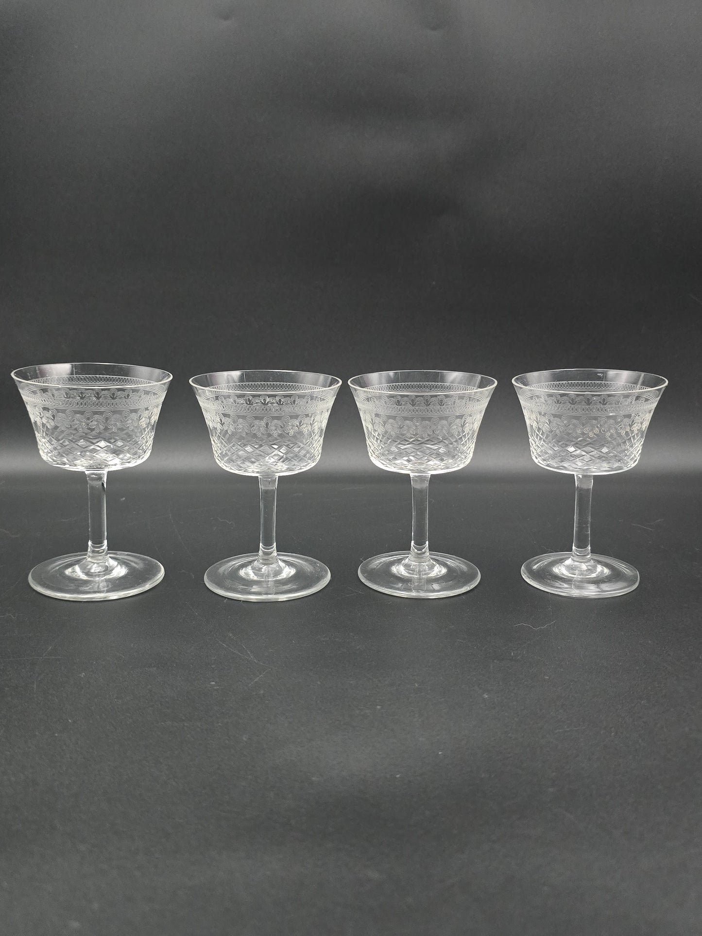 Set of 4 Lady Hamilton Pall Mall Antique Crystal liqueur or Sherry glasses. 100ml