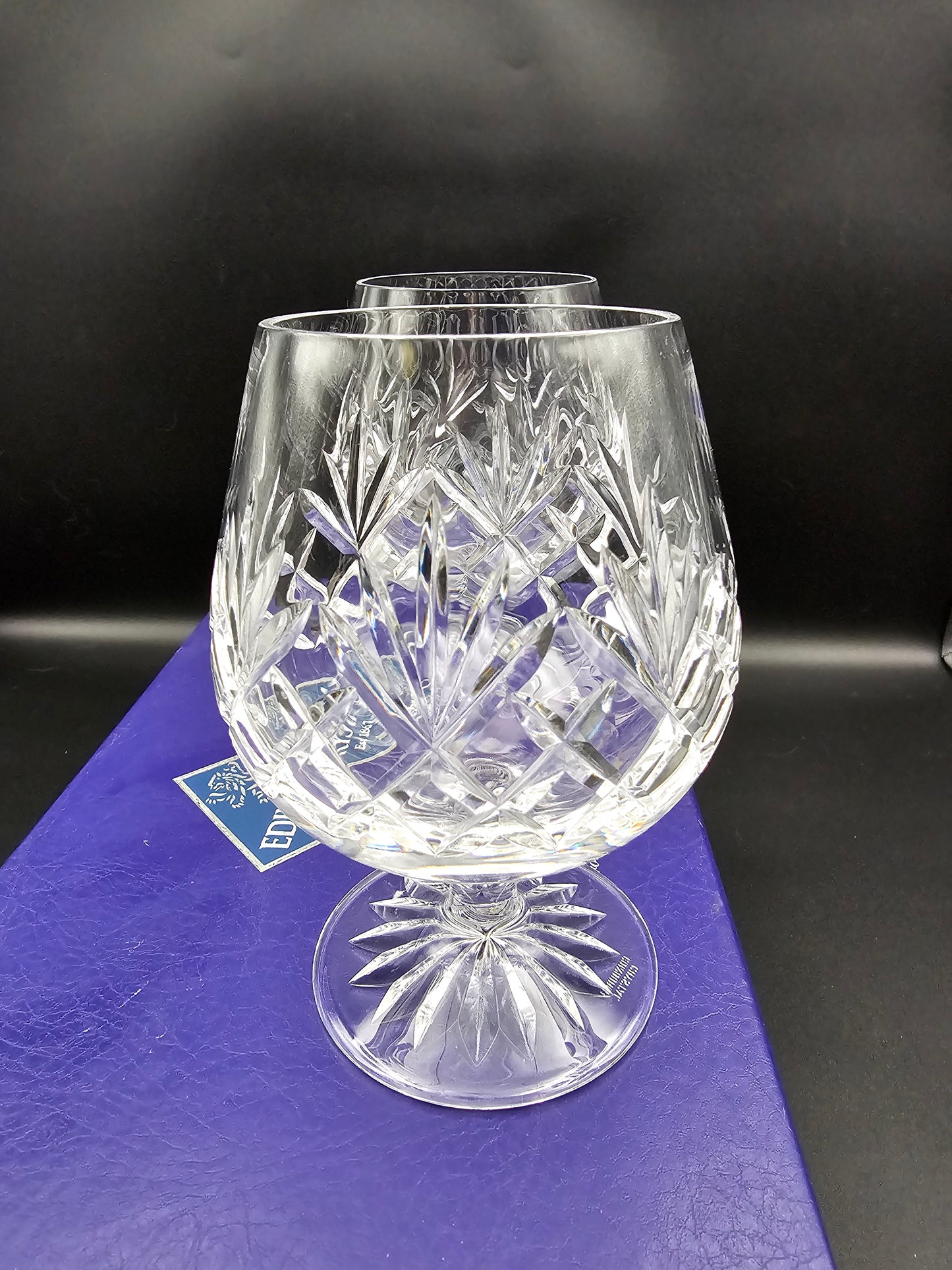 Pair of Edinburgh Crystal Tay Pattern Brandy Glasses 12oz boxed