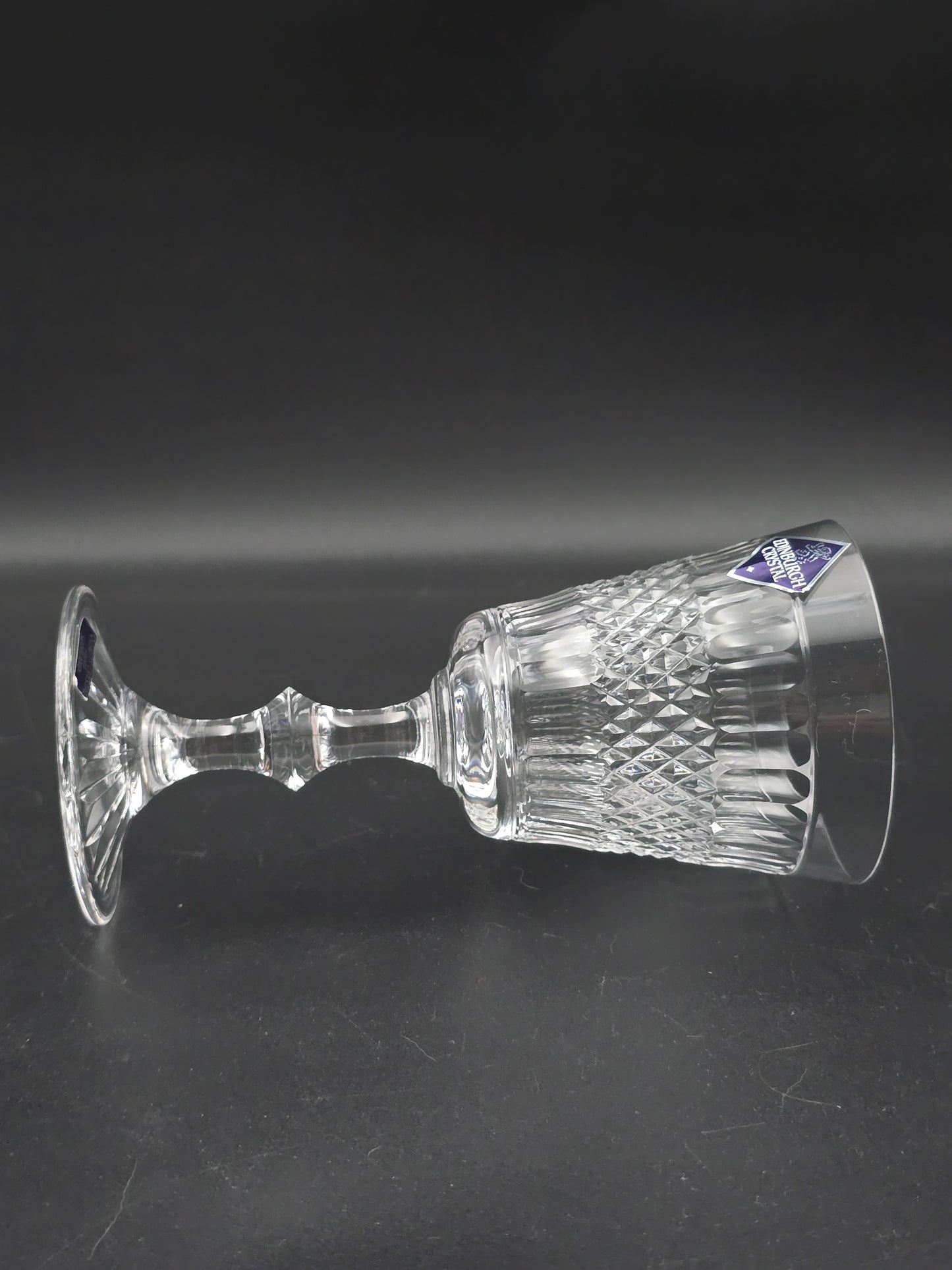 Pair of Edinburgh Crystal Cameron Pattern Crystal wine glasses, boxed. 200ml