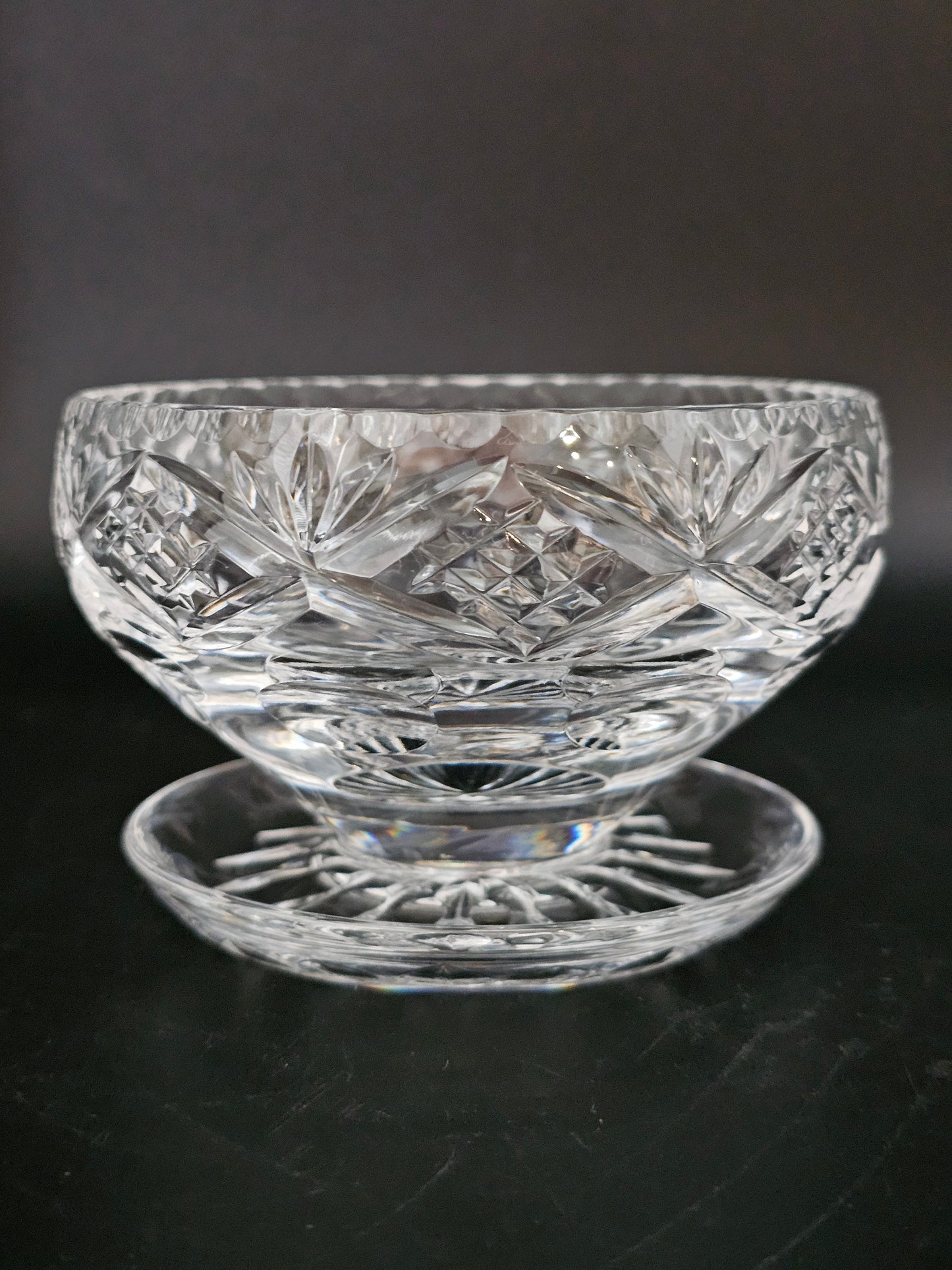Set of 6 Royal Doulton Georgian Pattern Crystal Starter or Dessert dishes with lipped saucers.