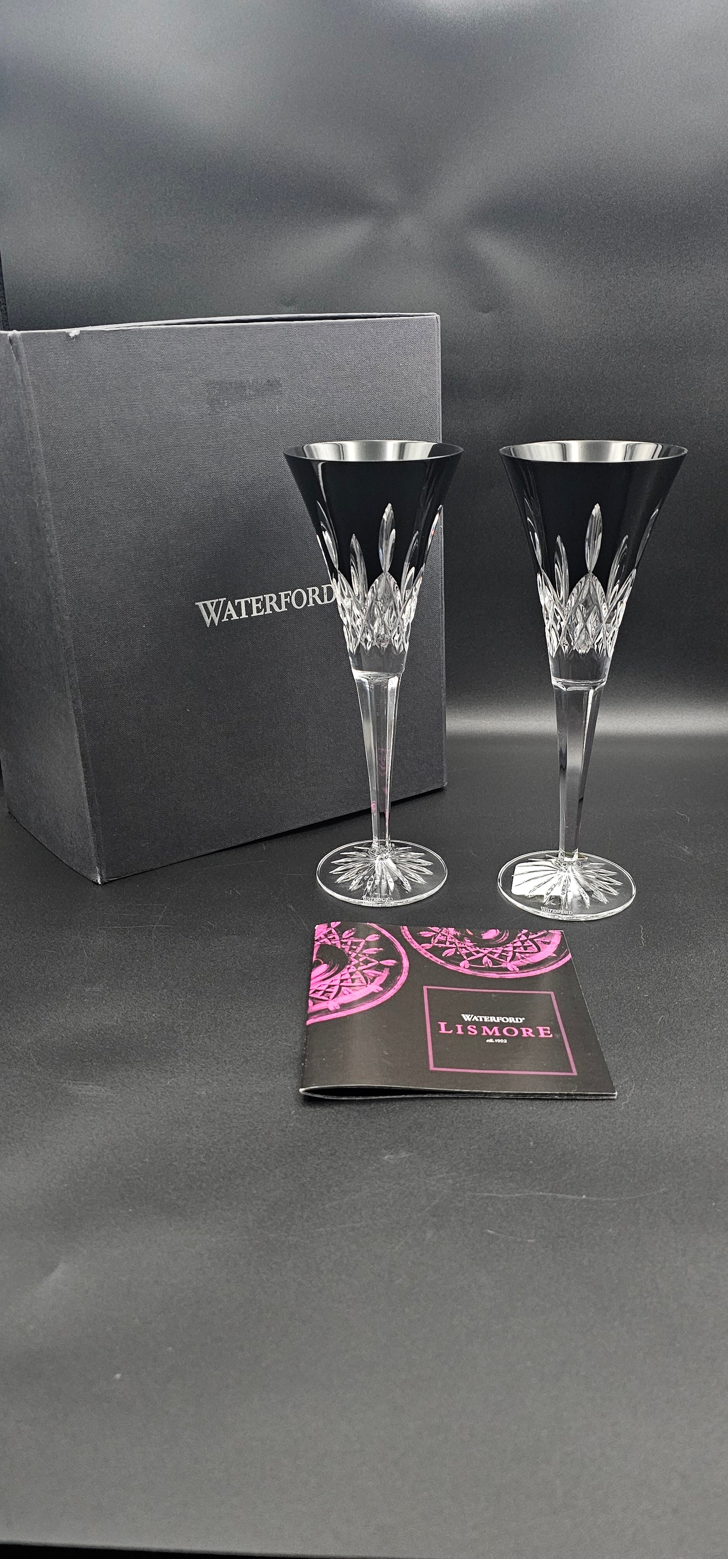 Pair of Waterford Lismore Black Crystal Toasting Flutes