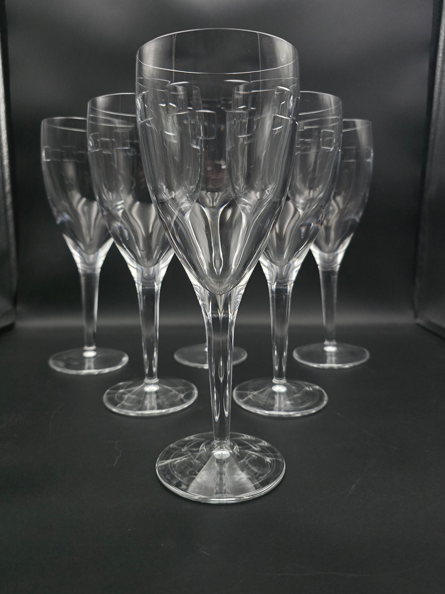 Set of 6 large Waterford Jasper Conran Geo pattern Water Goblets or Large Crystal wine glasses 500ml. 25cm tall.