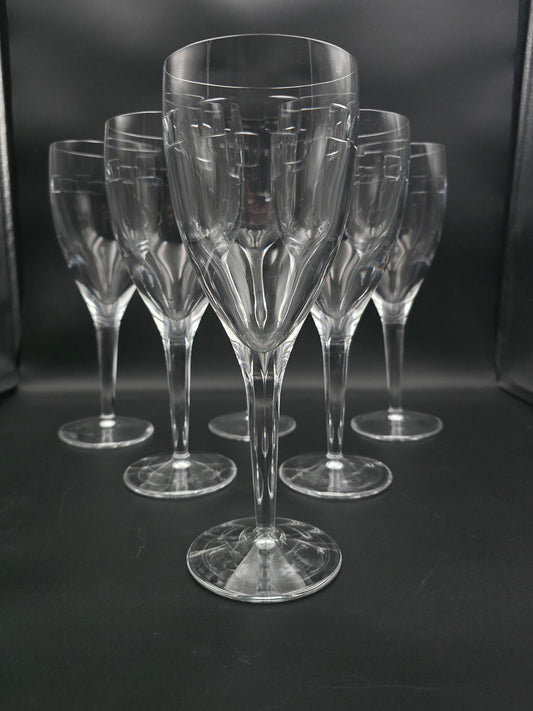 Set of 6 large Waterford Jasper Conran Geo pattern Water Goblets or Large Crystal wine glasses 500ml. 25cm tall.
