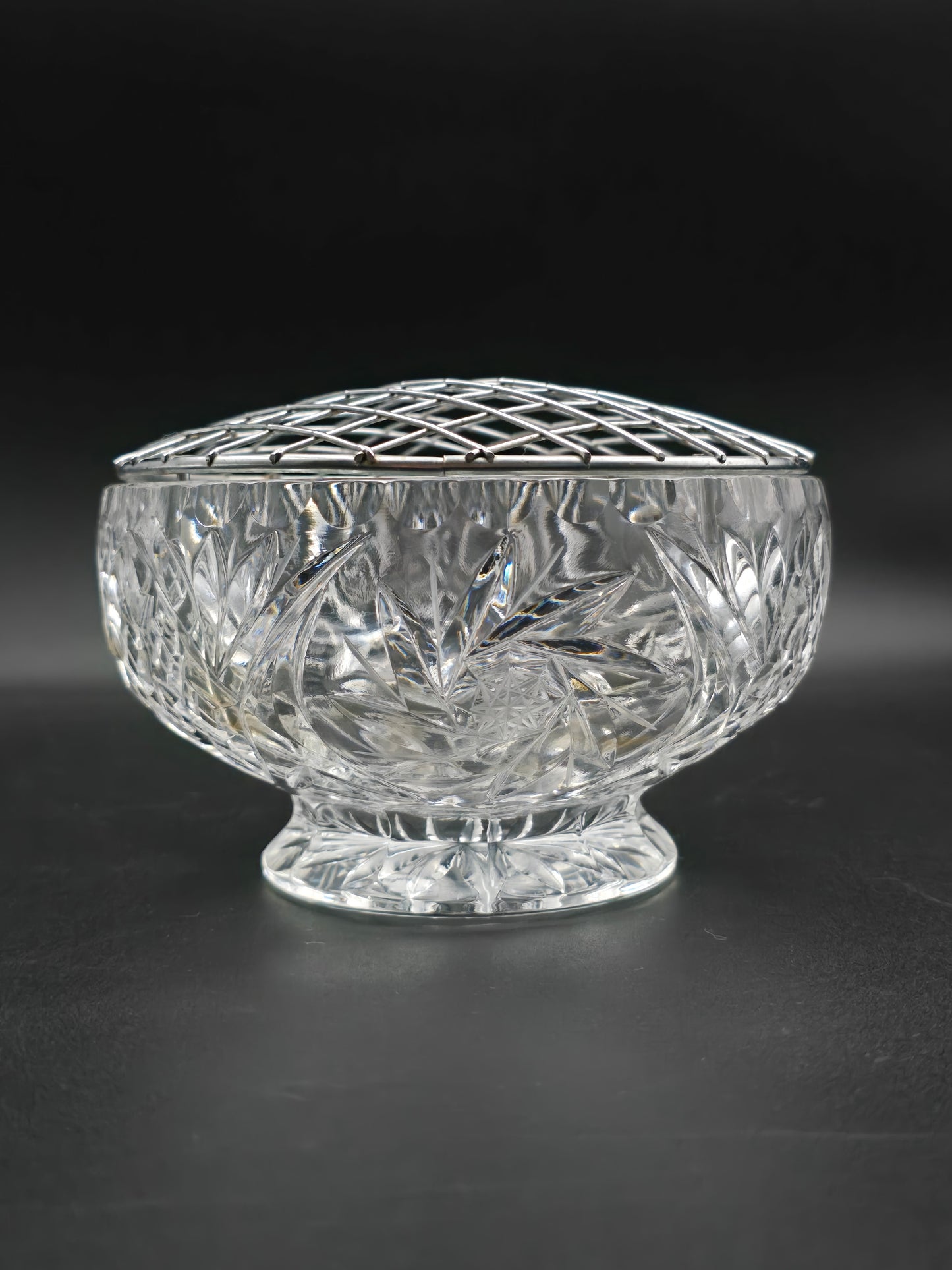 Vintage Hand-Cut Lead Crystal Rose Bowl | 15cm Wide, Star-Cut Base | 20th Century