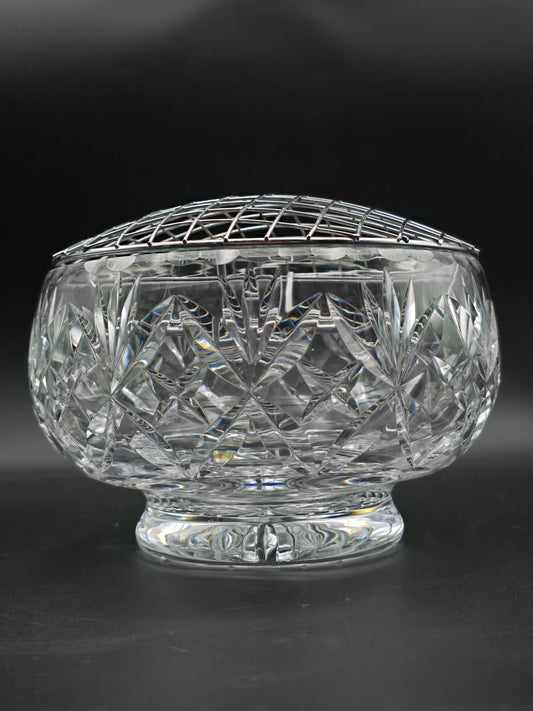 Large Heavy Vintage Crystal Rose Posy Bowl with Fluted & Cross-Cut Design – 2kg – 7.5” Wide, 6” Tall
