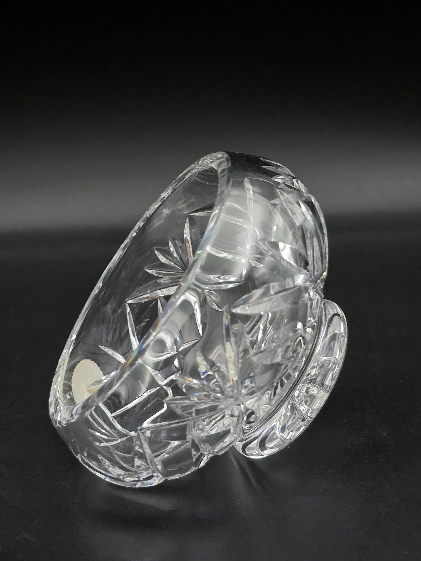 Bohemia Crystal Small Rose Posy Bowl with Star Base & Wire Mesh Frog, 4.5" Vintage Czech Crystal Vase