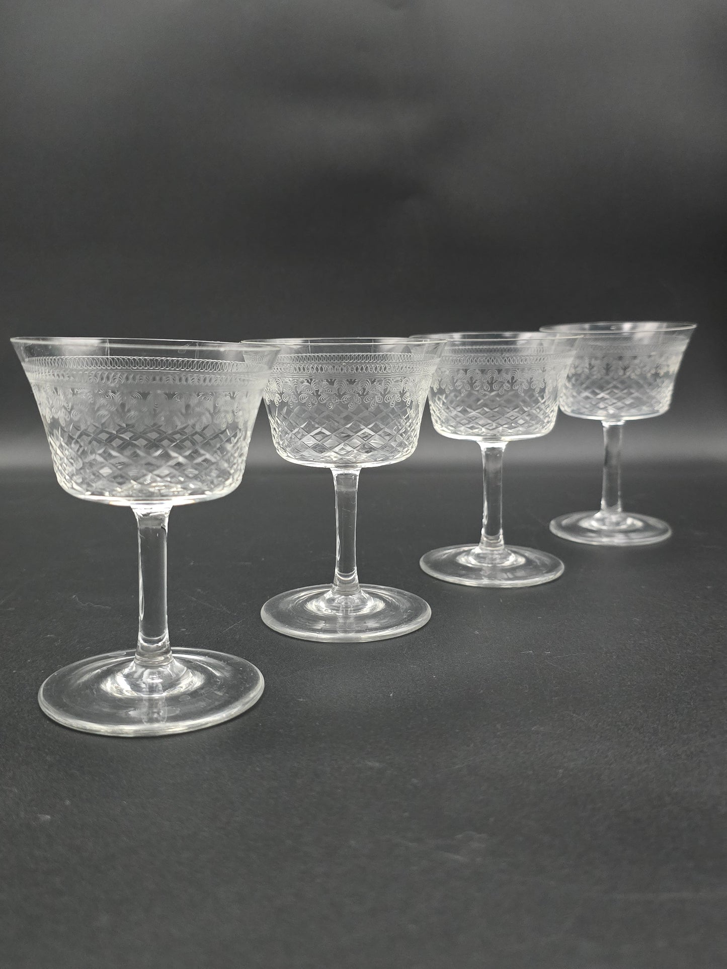 Set of 4 Lady Hamilton Pall Mall Antique Crystal liqueur or Sherry glasses. 100ml