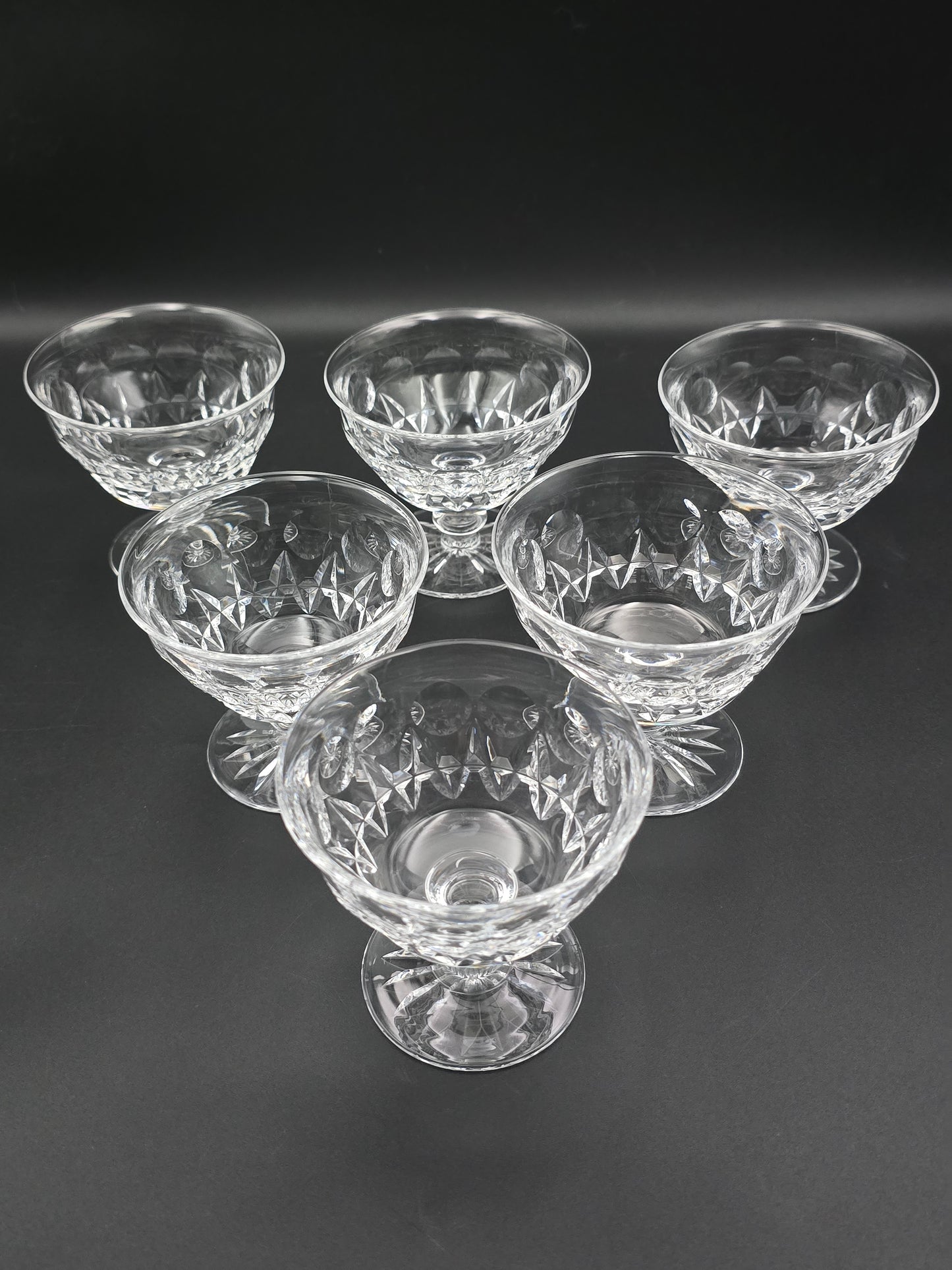 Set of 6 Tudor English Crystal Champagne Coupes 165ml Rayleigh Pattern.