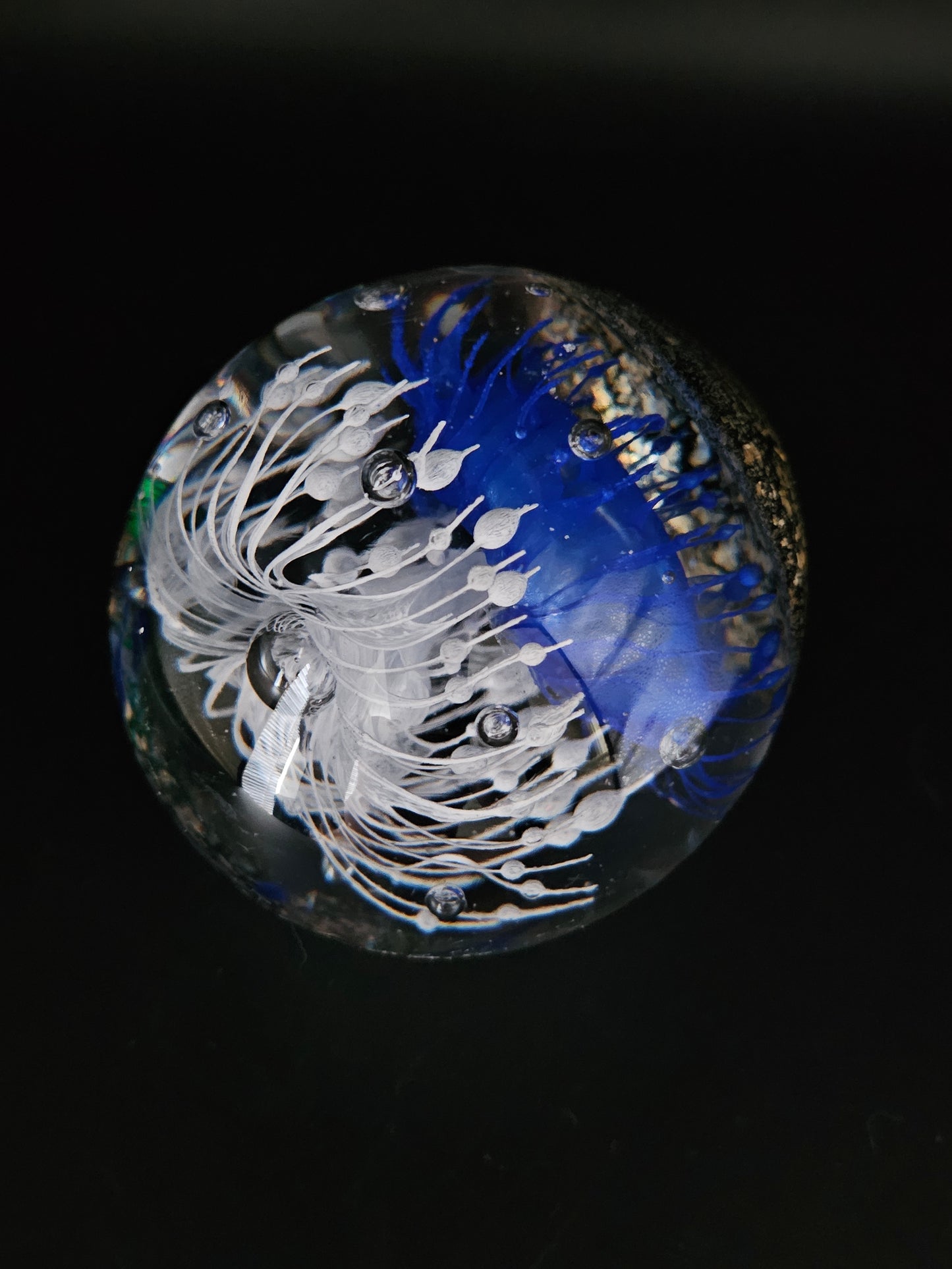 Large Glass Blue & White Paperweight. 1.3kg!