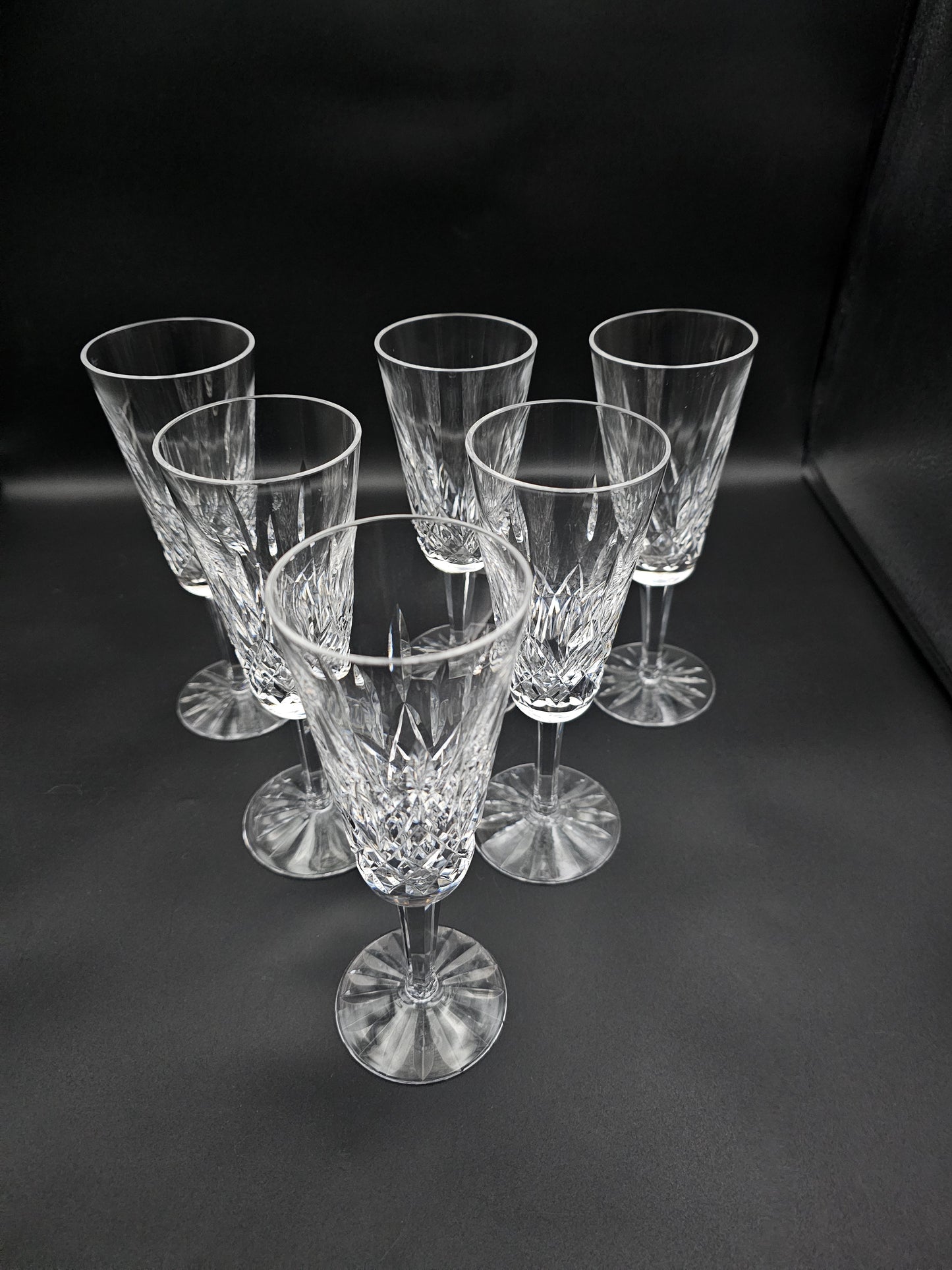 Waterford Lismore Crystal Champagne Flutes. Set of 6 150ml. 18.5cm tall