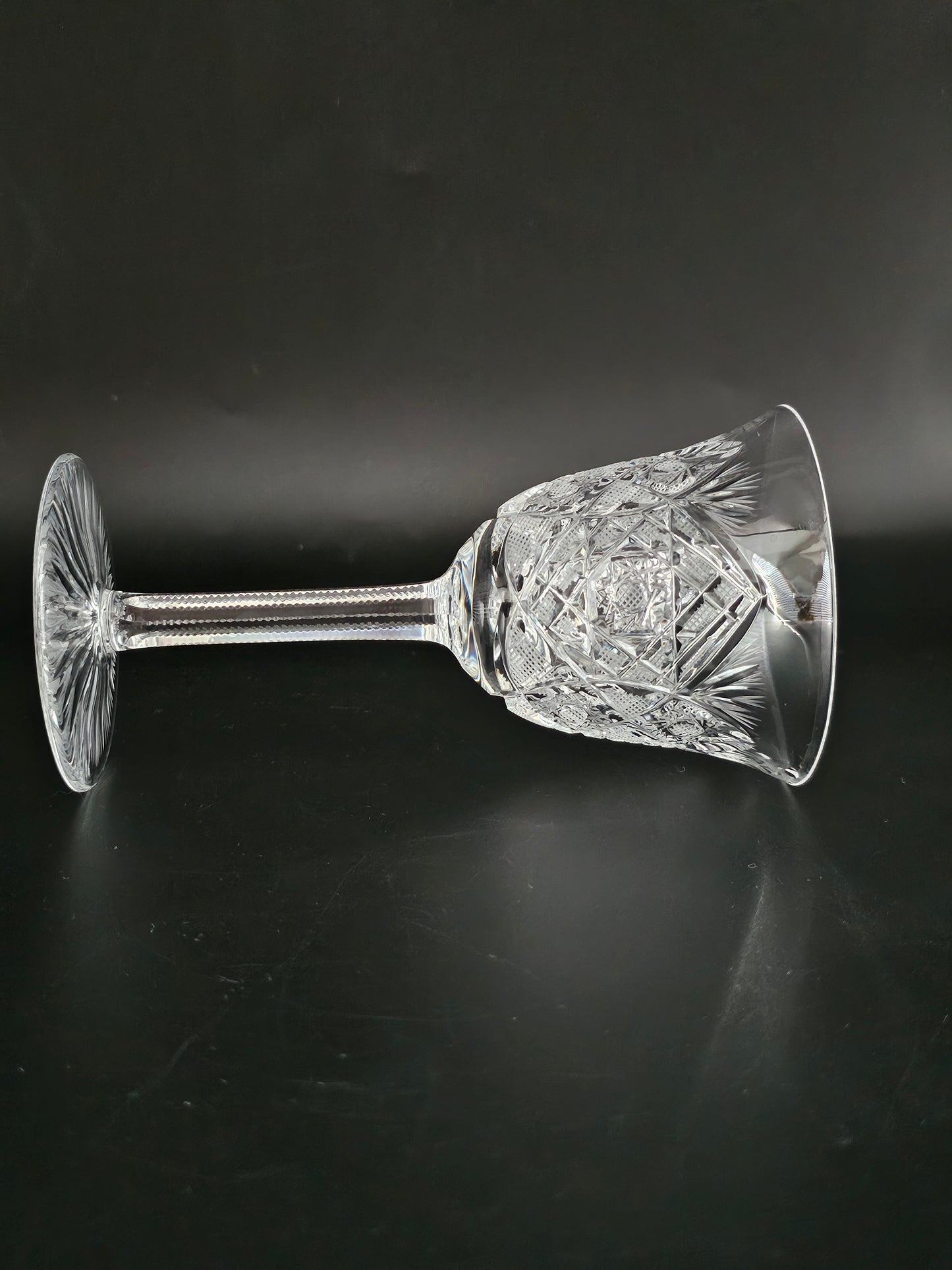 Vintage Set of Six Beautiful Czech Bohemian Clear Cut Crystal Wine or Sherry Glasses. 100ml. 14cm