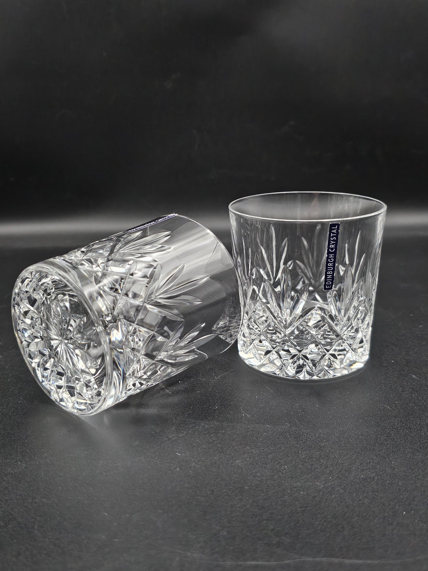 Pair of Edinburgh Crystal Tay Pattern 9oz Whisky Tumblers with lables Boxed