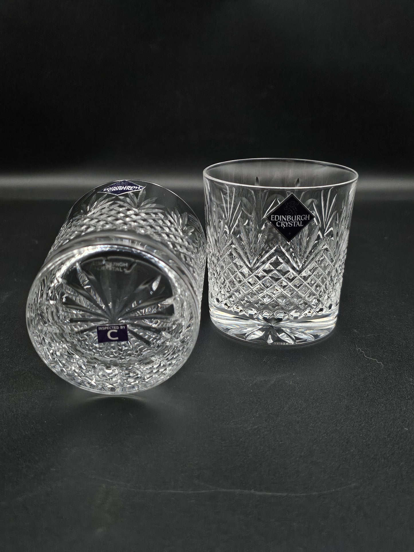 Edinburgh Crystal Tweed Pattern Pair of Crystal Tumblers. 9oz