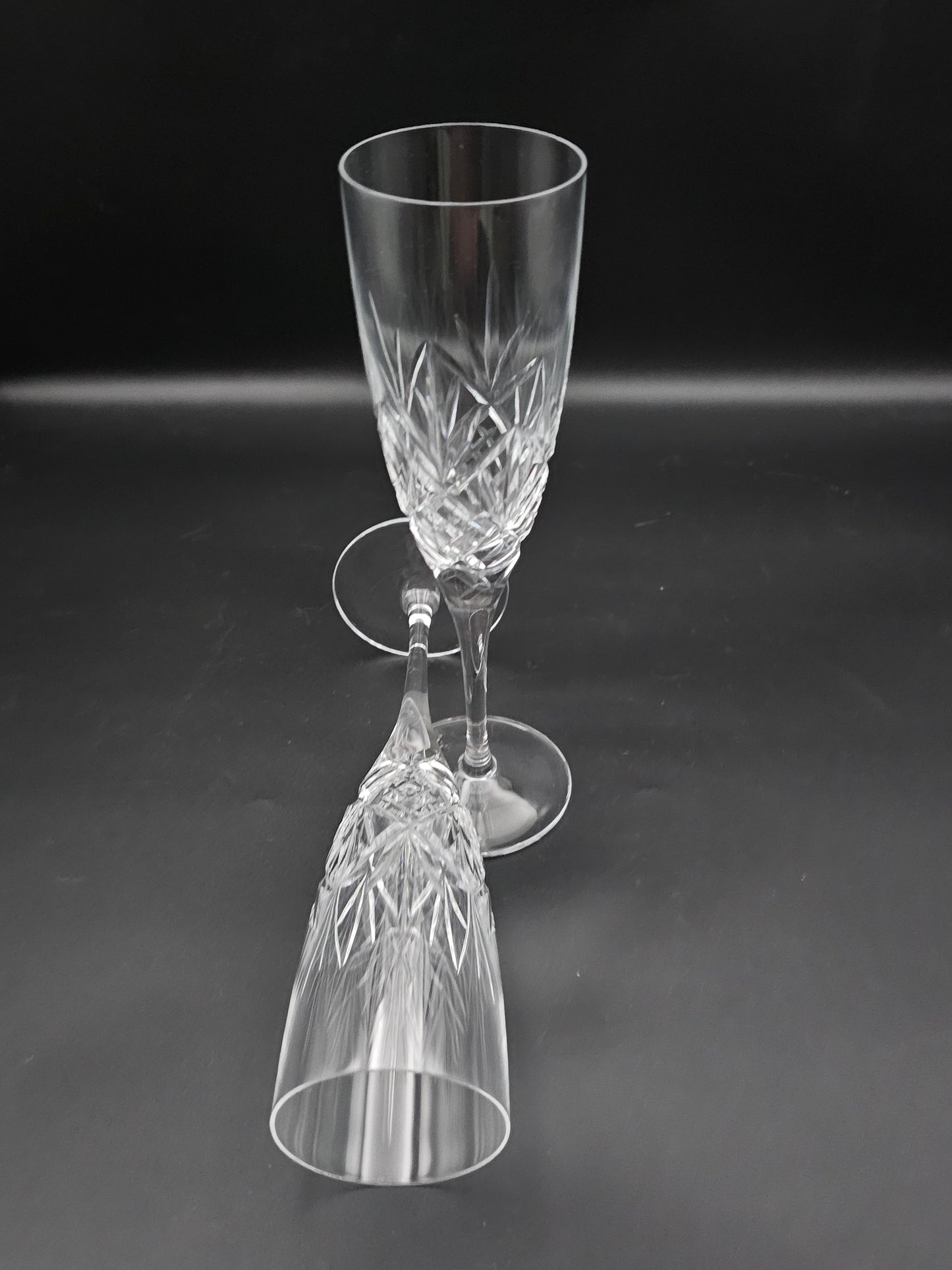 Pair of Royal Doulton Crystal Champagne Flutes Hellene Pattern.