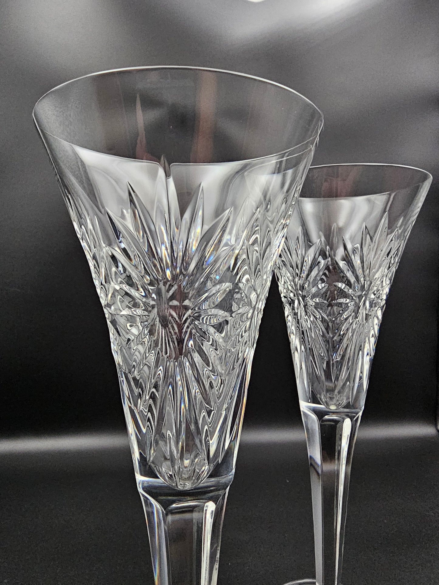 Waterford Crystal Champagne Pair of trumpet flutes.The Millennium Collection a toast to the year 2000.Third Toast Health. 23.5cm tall