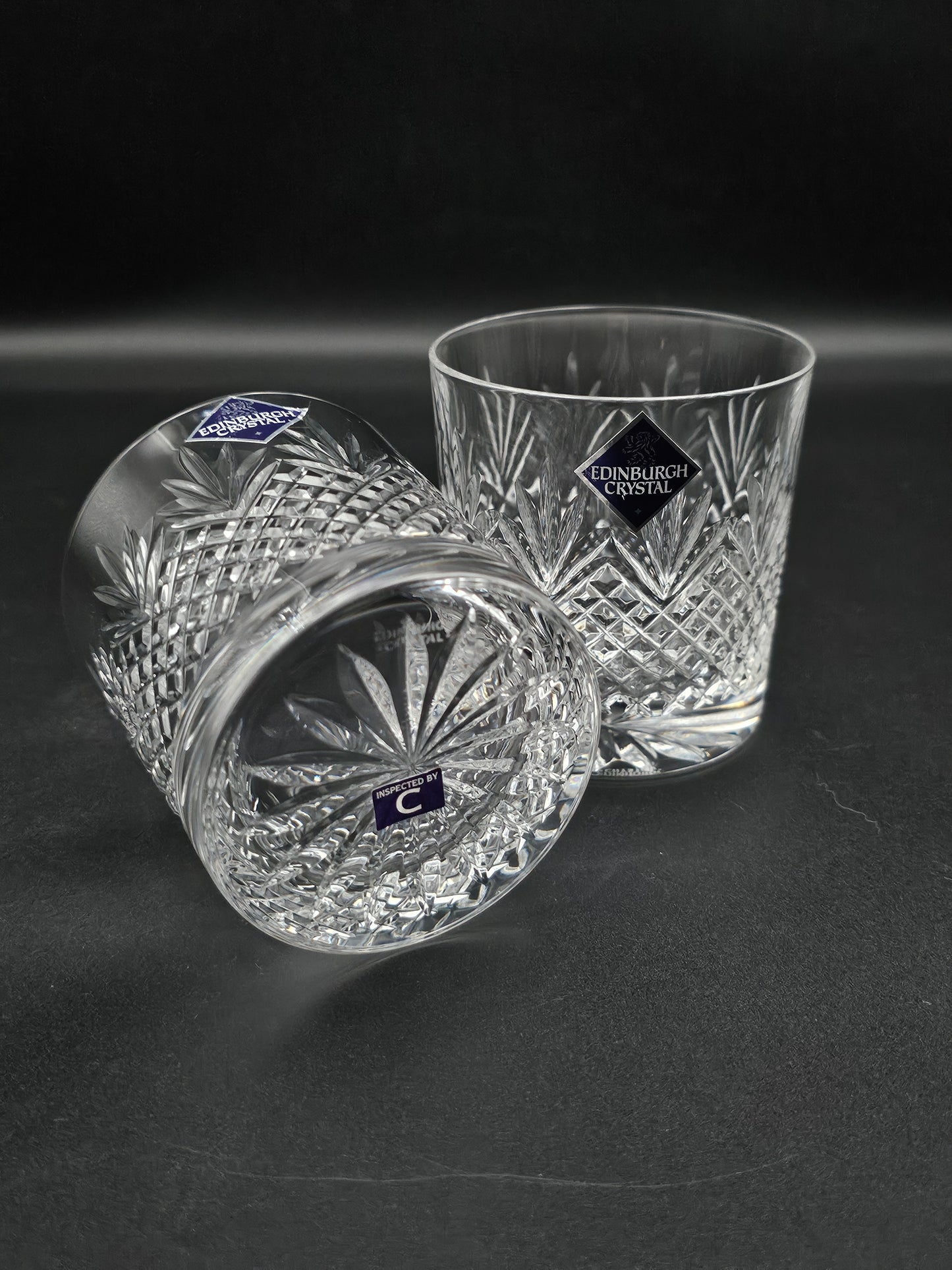 Edinburgh Crystal Tweed Pattern Pair of Crystal Tumblers. 9oz