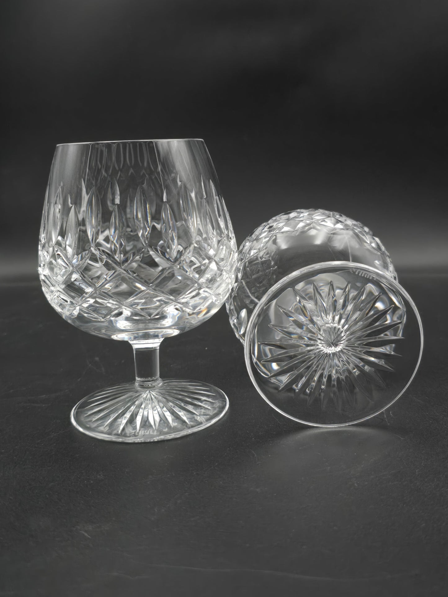 Pair of Large Stuart Crystal Glendevon Pattern Brandy or Cognac Crystal glasses 12oz. Boxed