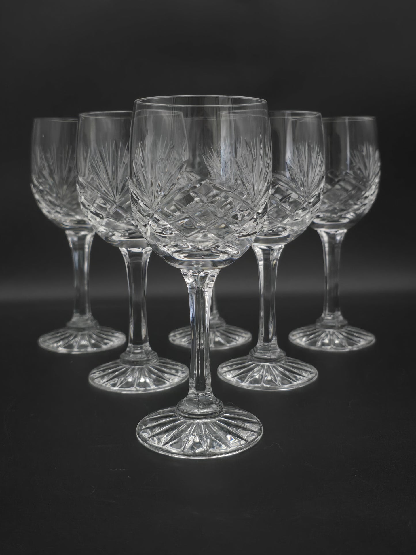 Set of 6 Vintage Crystal Wine Glasses 225ml
