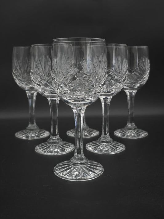 Set of 6 Vintage Crystal Wine Glasses 225ml