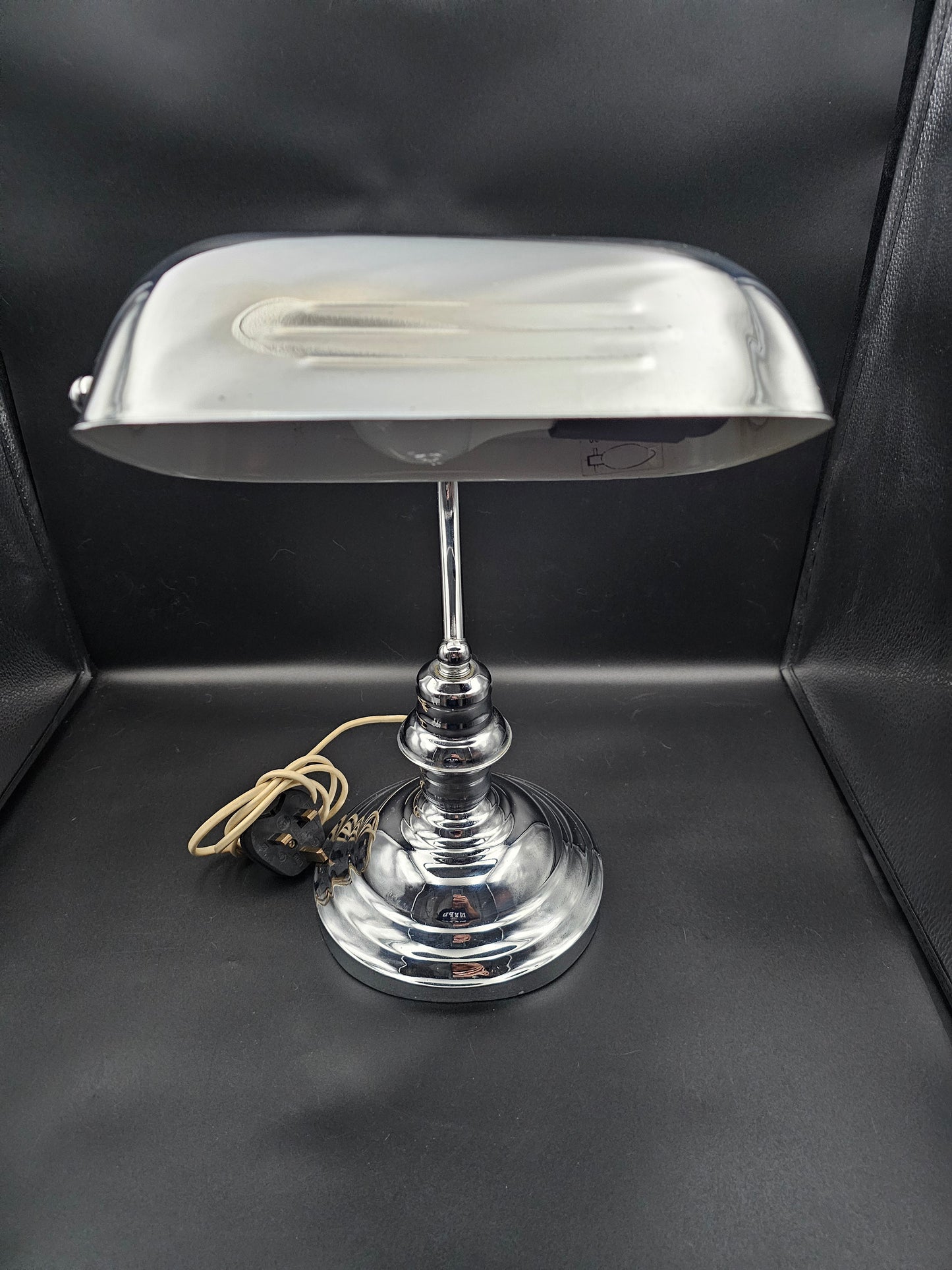 Chrome Bankers Lamp Desk Lamp 36.5cm tall. Fully Working.