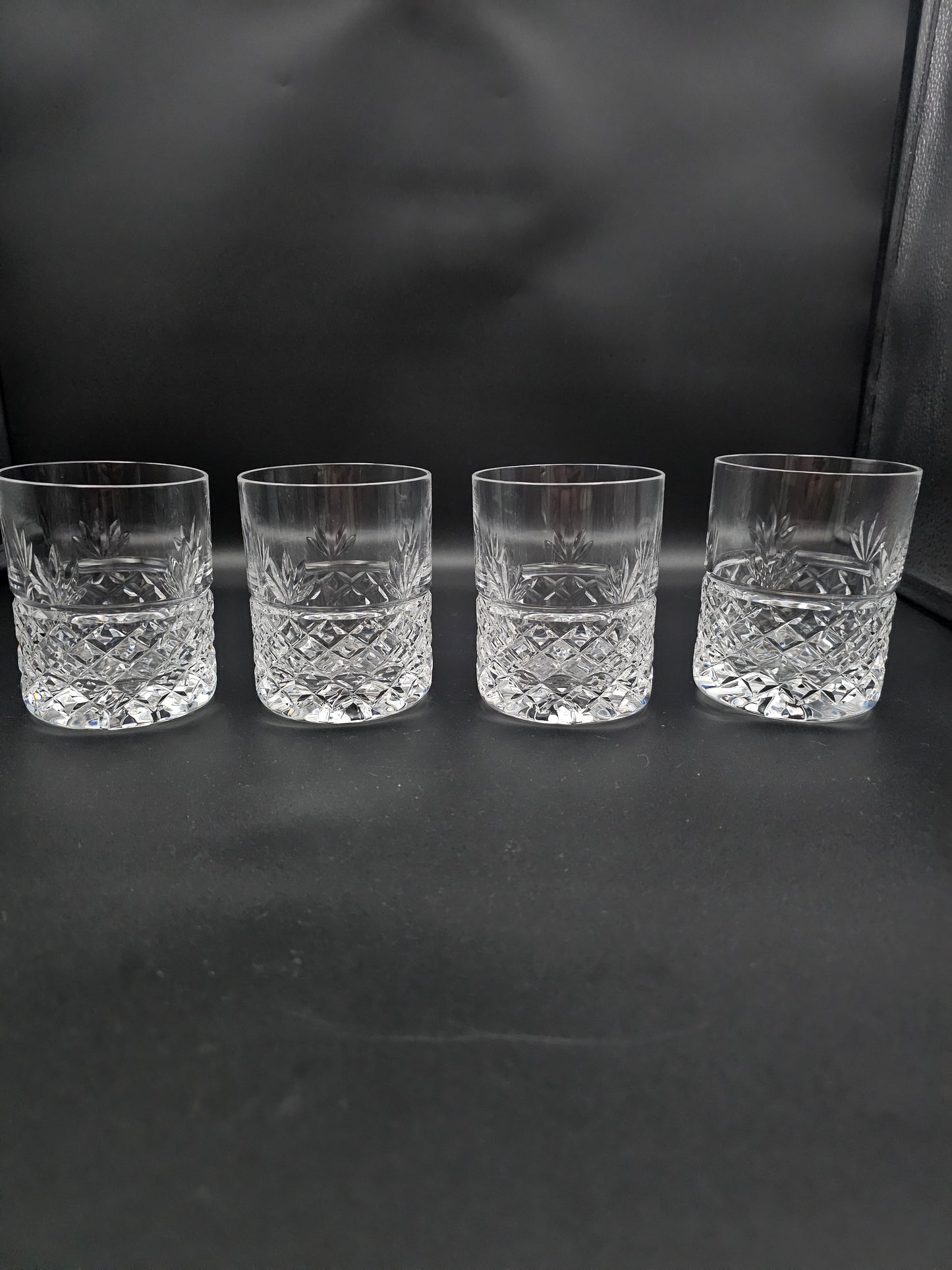 Stunning set of 4 Large Crystal Heavy bottomed concave base Tumblers. 300ml 10oz