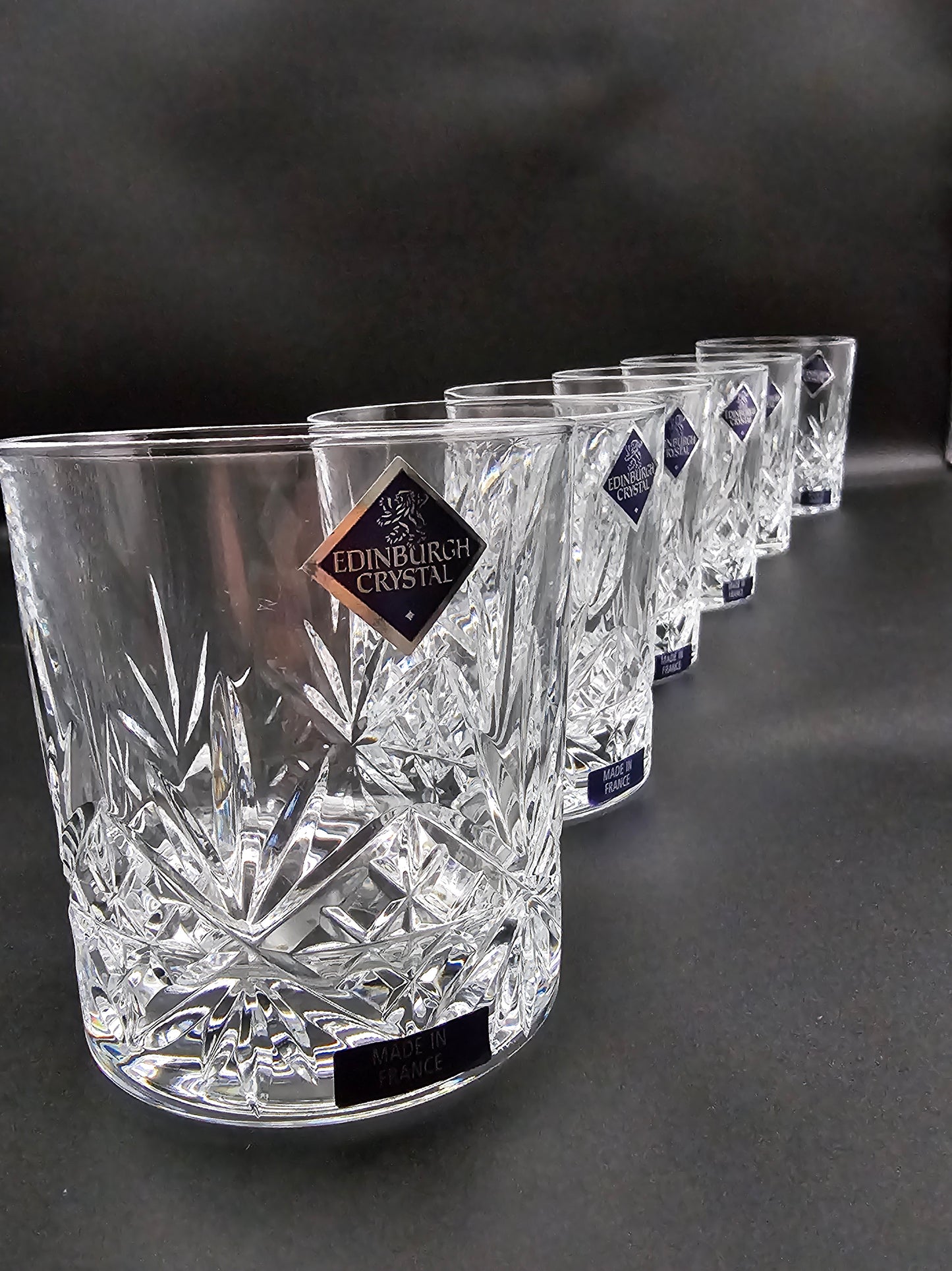 Set of 6 Edinburgh Crystal Whisky Tumblers 10oz boxed. Recessed concave base