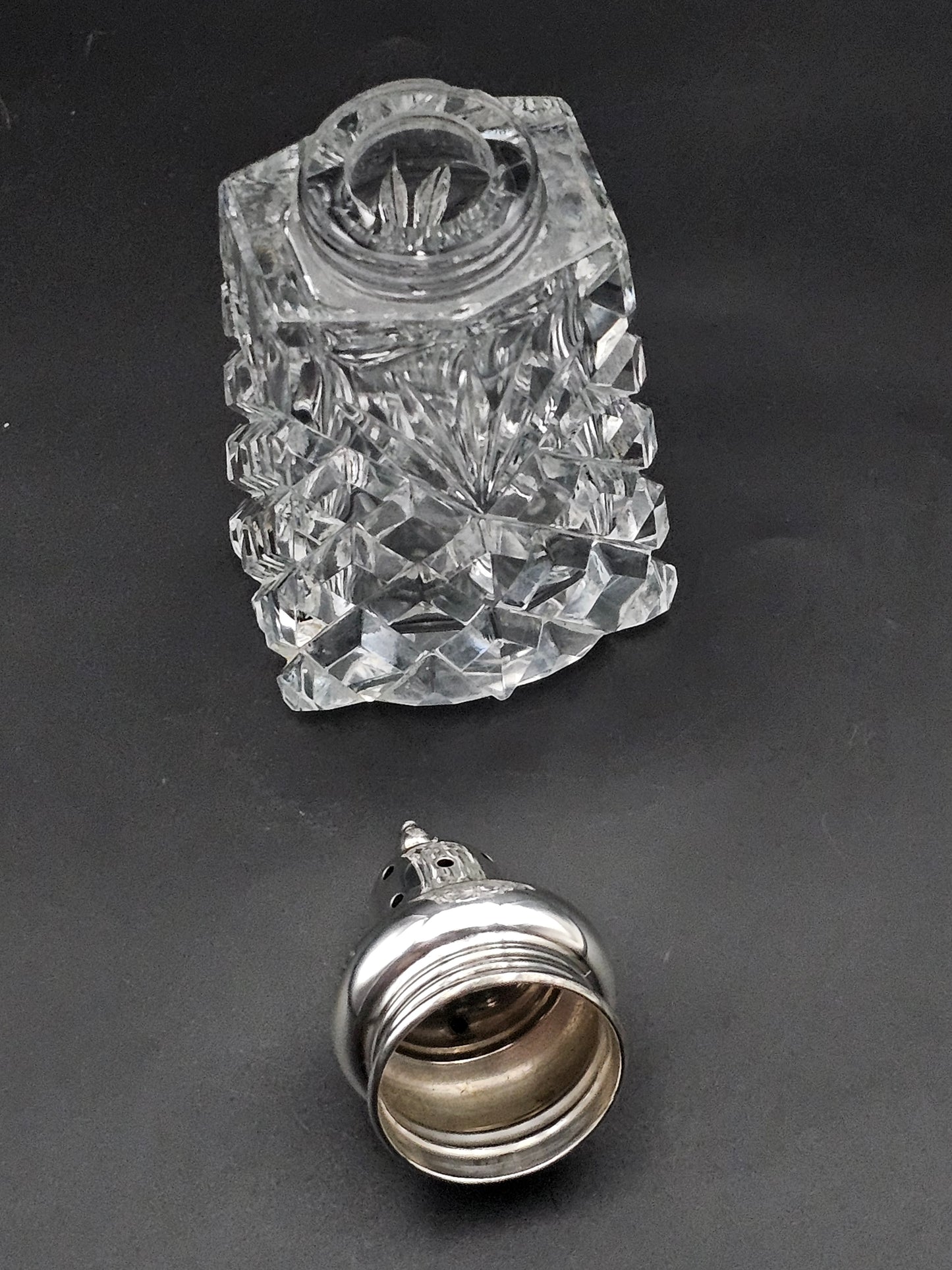 Silver topped Crystal Sugar shaker