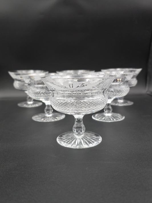 Set of 6 Mid Century Edinburgh Crystal Thistle Pattern Peach Melba Coupes. 300ml.