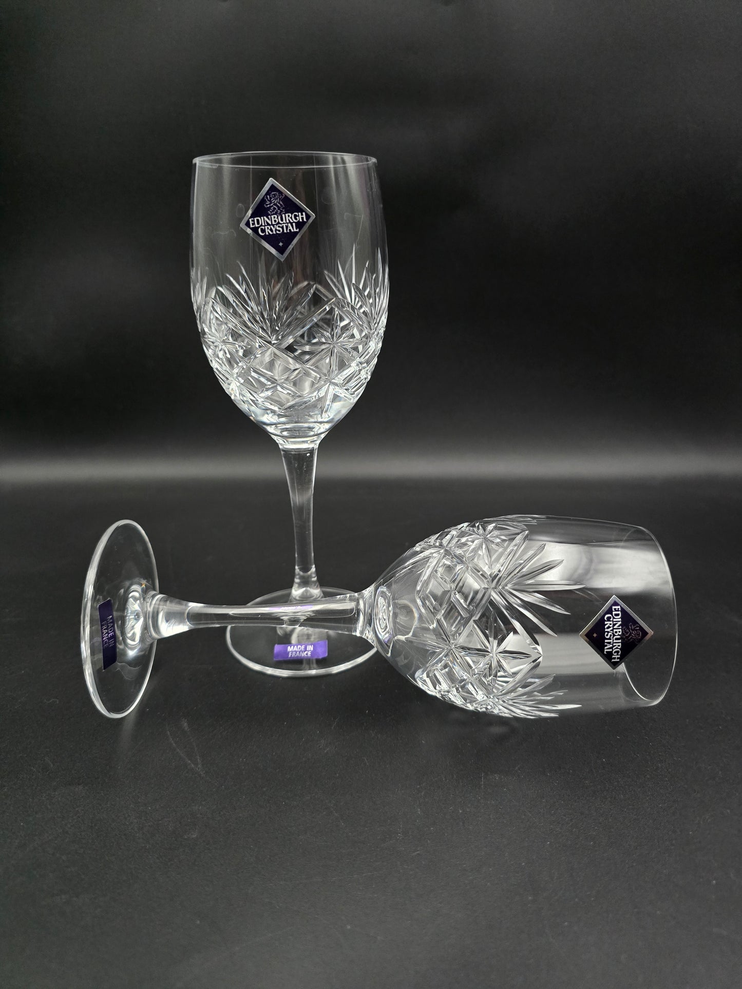 Pair of Large Edinburgh Crystal Duet Pattern Crystal wine glasses 250ml 18.5cm tall.