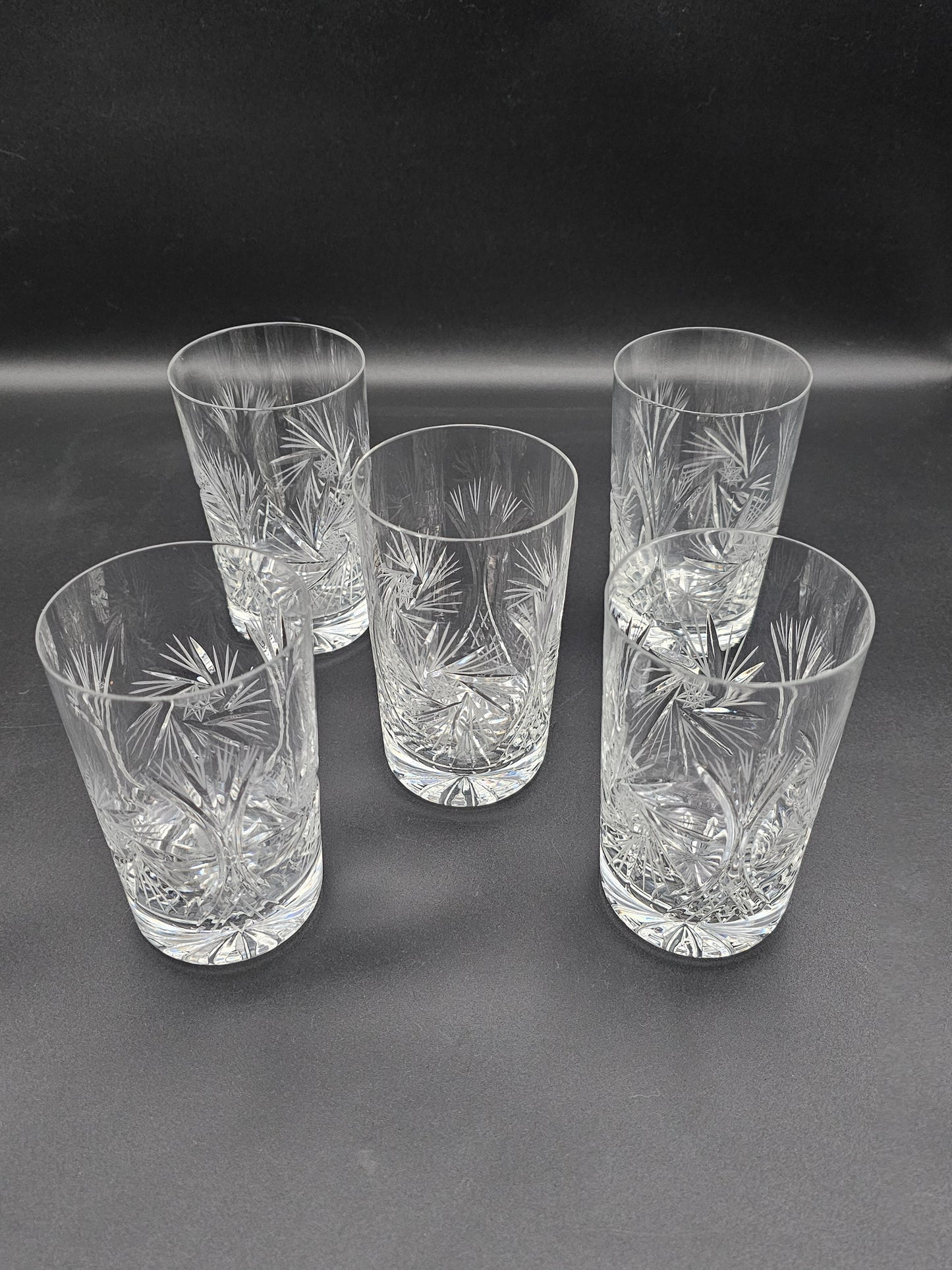 Set of 5 Fine, thin rim Tumbler Crystal glasses. 275ml