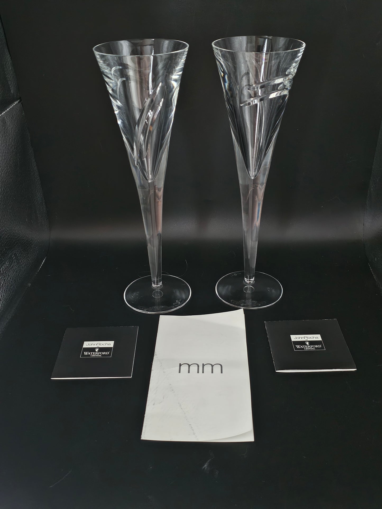 Waterford Crystal Limited Edition Champagne Flutes. John Rocha Millennium MM. Boxed.