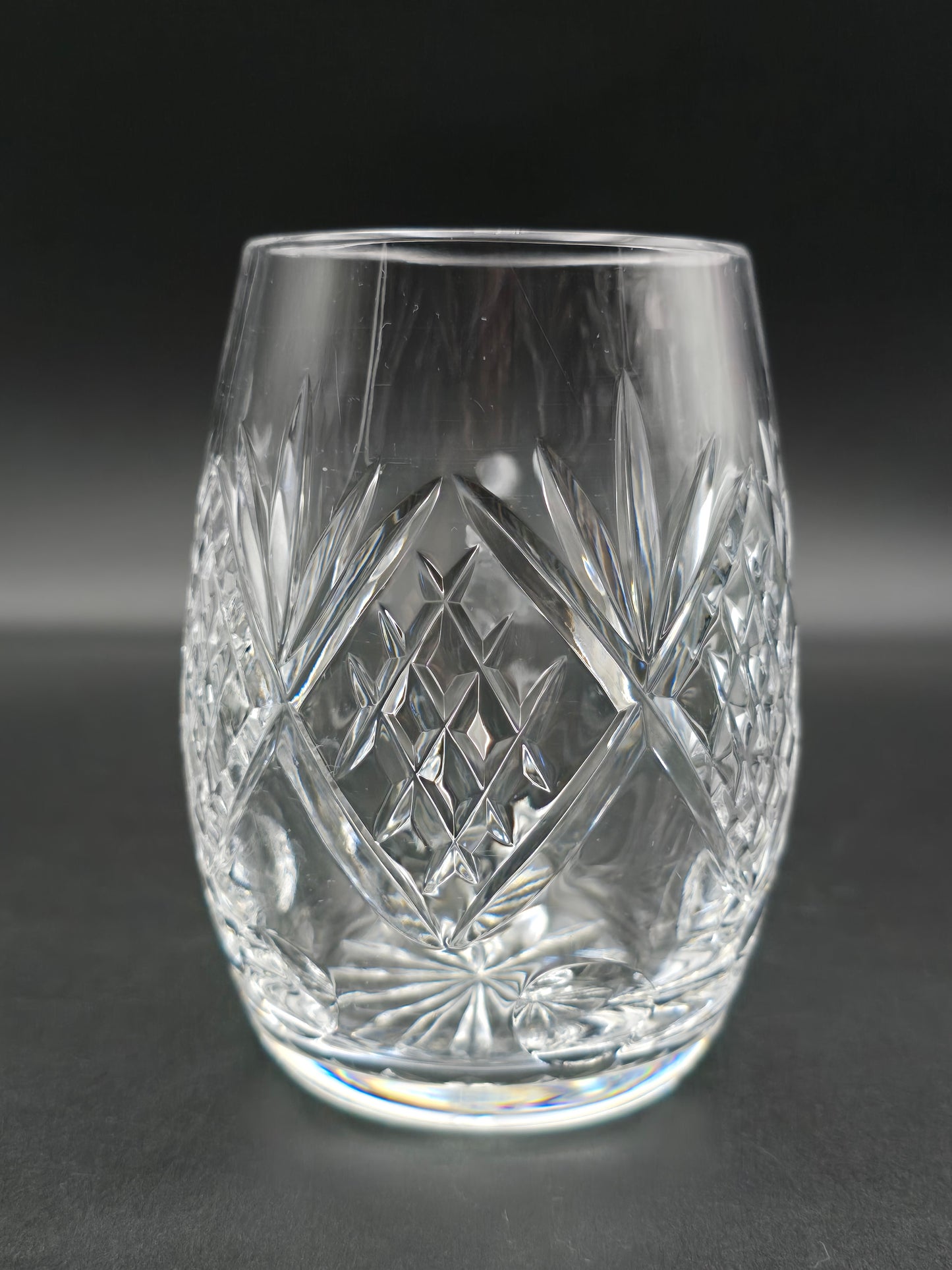 Vintage Oval Crystal Beer Tankard – Cut Glass with Star Base, Flutes & Cross Hatch – Heavy Unmarked Barware