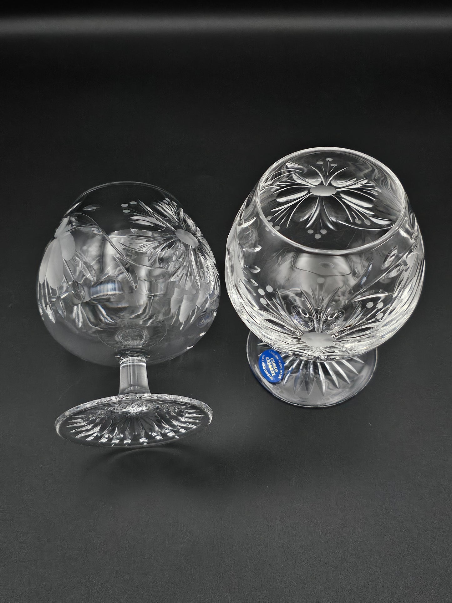 Pair of Cameo Crystal English Handmade Brandy Cognac glasses 10oz