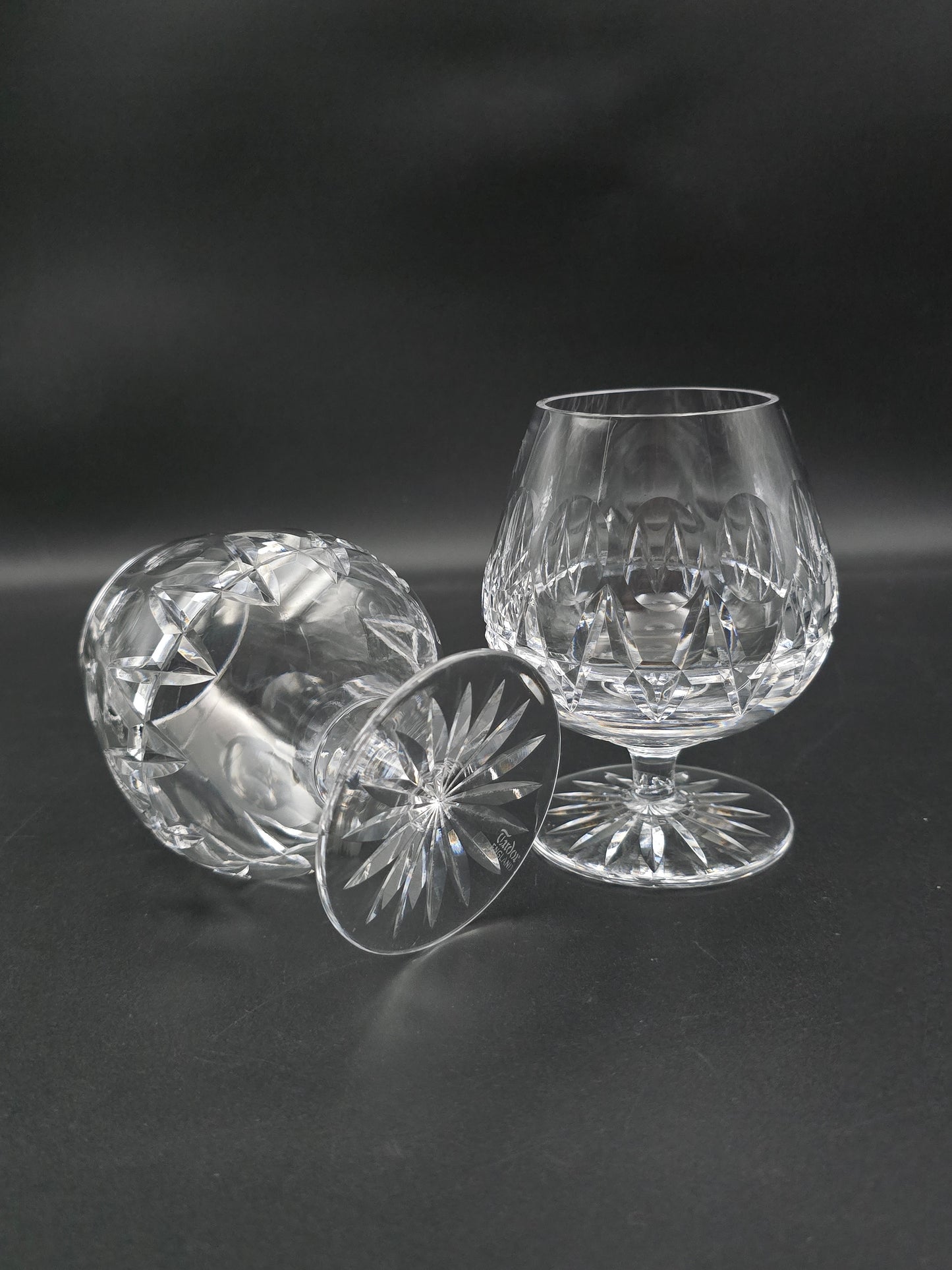Pair of Tudor Crystal Raleigh Pattern English Crystal Brandy glasses 11oz