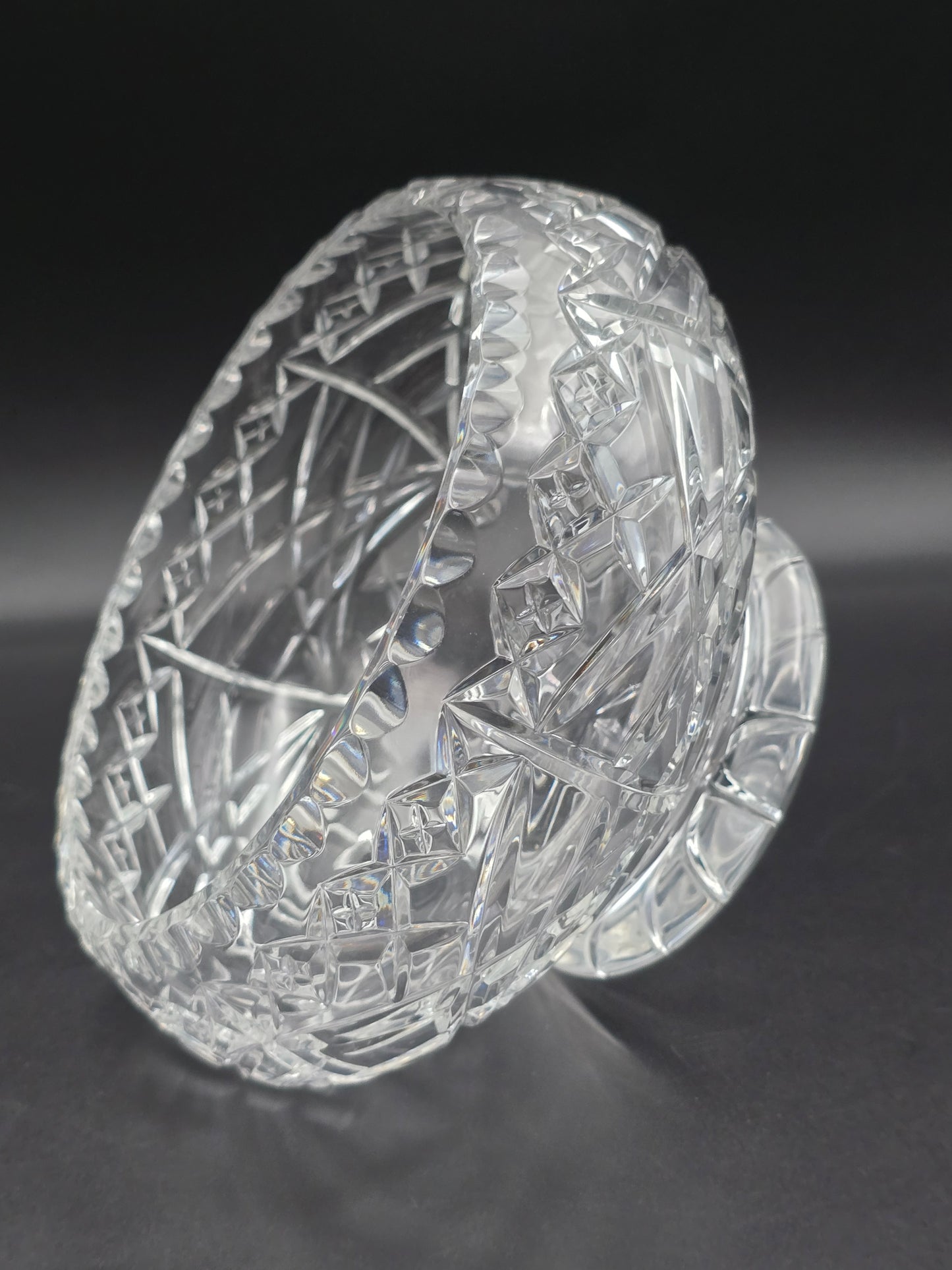 Large Vintage Lead Crystal Rose Posy Bowl – 7.5” Wide, 1.6kg, Star Cut Base & Cross Pattern, Heavy Centrepiece