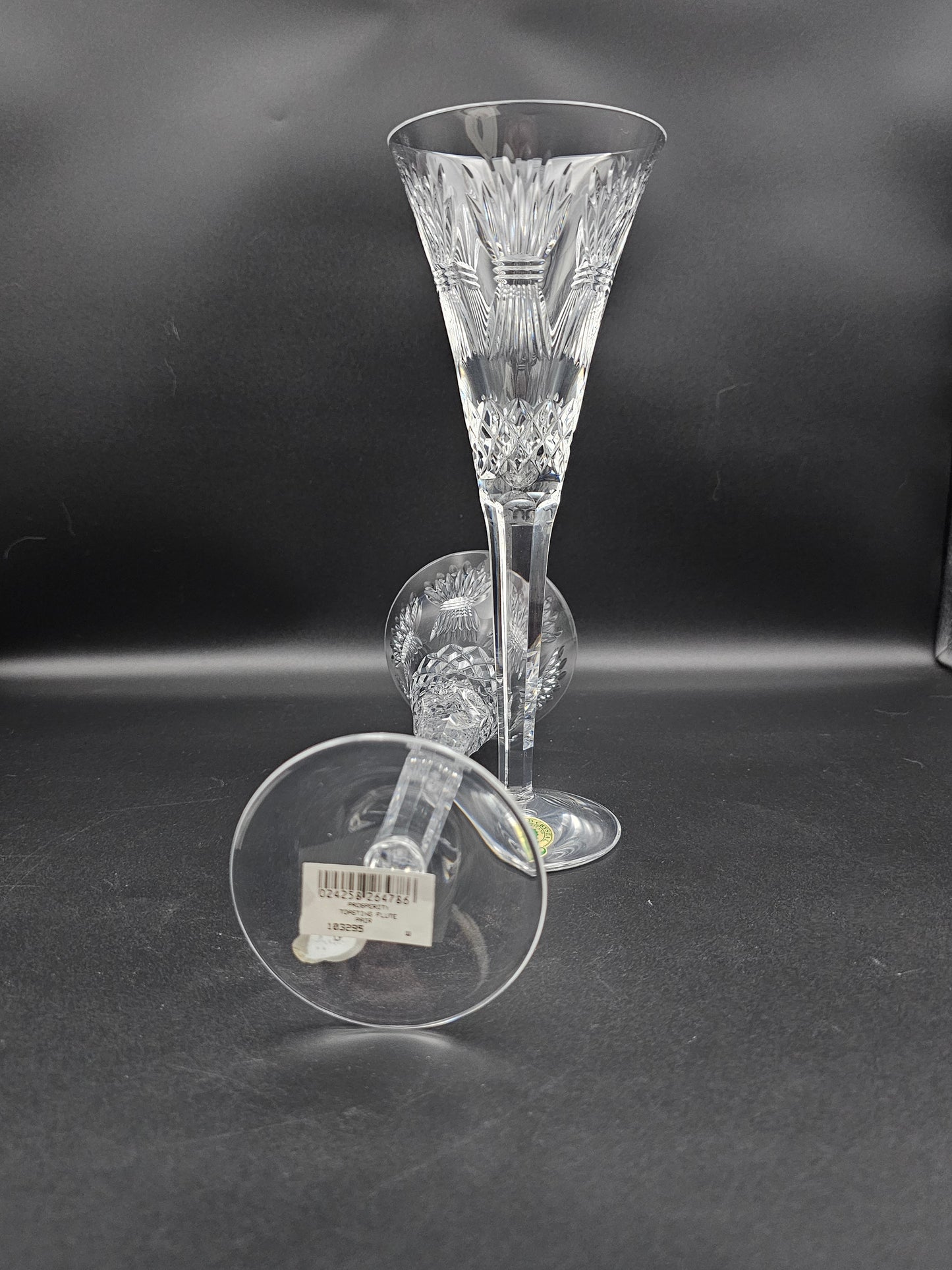 Waterford Crystal The Millennium Collection a toast to the Year 2000 Toasting Flutes Pair. Fourth Toast Prosperity