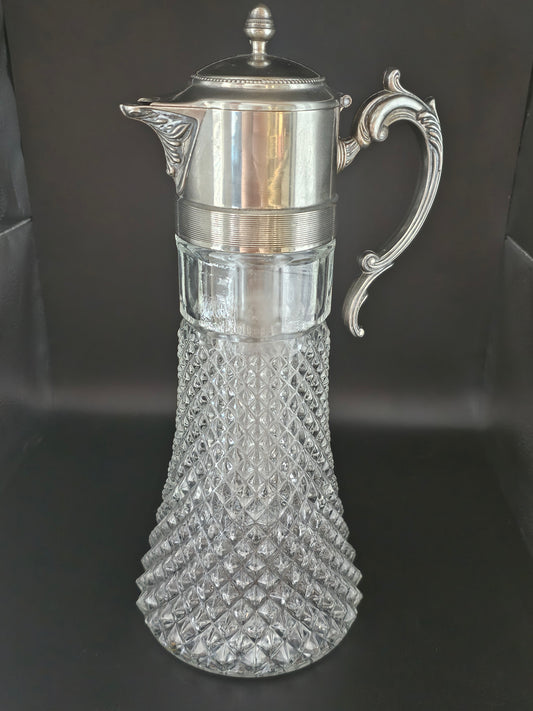 Large Glass Carafe Jug with Cooling centre piece insert. 36cm tall.