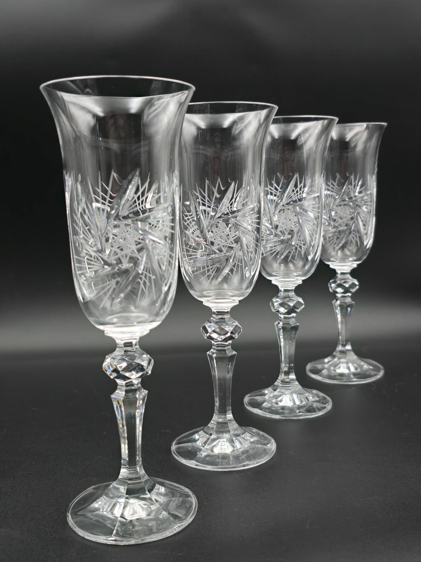 Set of 4 Bohemian Crystal Champagne Flutes | Czechoslovakia Cut Crystal | Wedding Toast Glasses | 200ml | Vintage Czech Glass