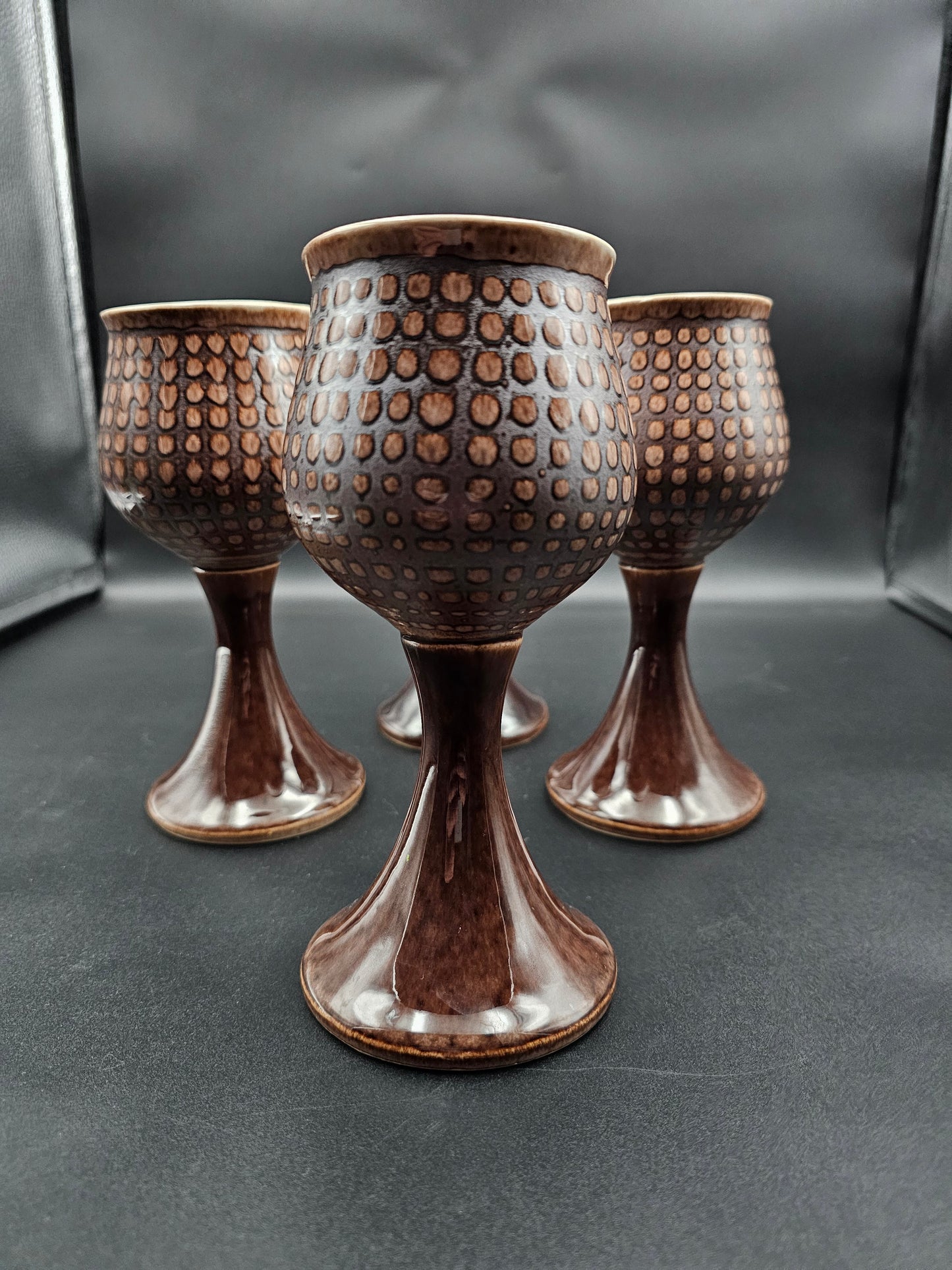 Iden Pottery Rye, Sussex 1970s stoneware wine goblets. Set of 4