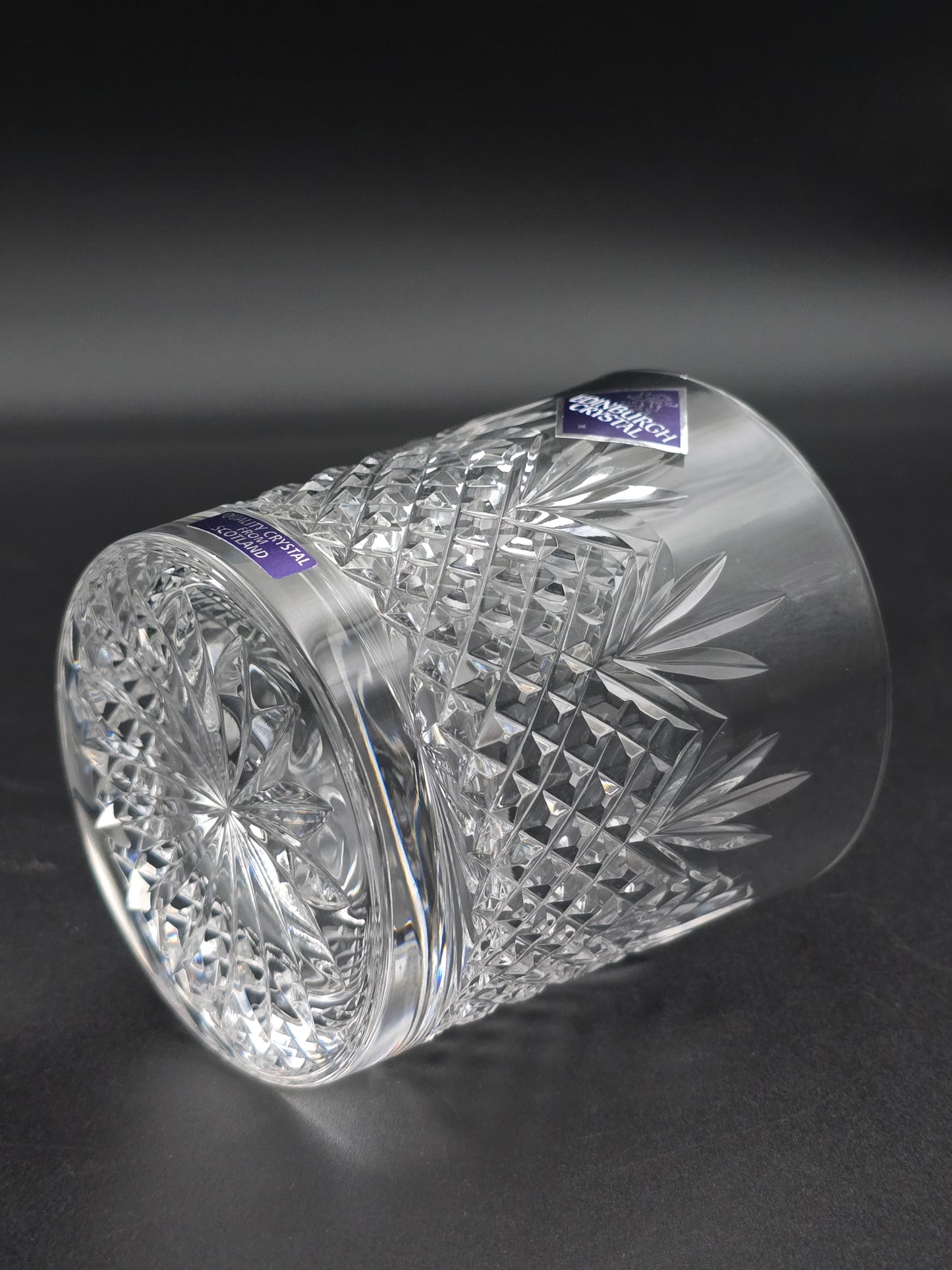Set of 4 Edinburgh Crystal Tweed 9oz Tumblers – Boxed, Star Cut Base, Etched Mark, Made in Scotland