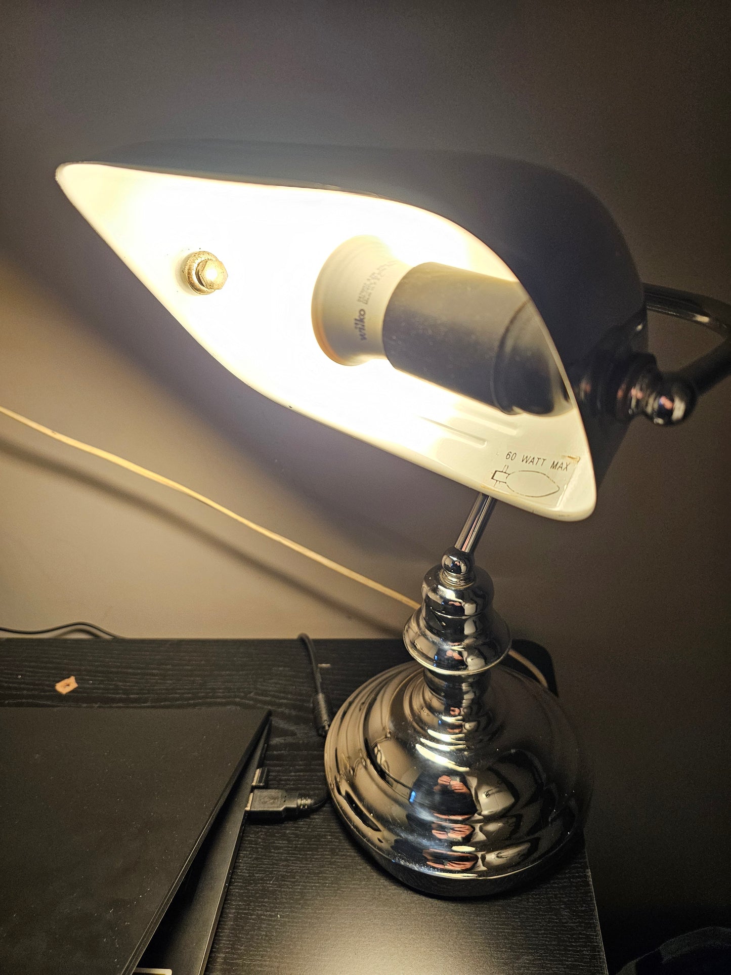 Chrome Bankers Lamp Desk Lamp 36.5cm tall. Fully Working.