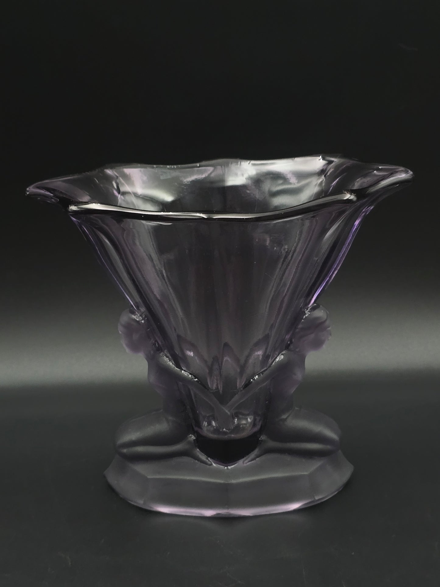 Art Deco Mauve Frosted Glass Vase by Walther & Söhne—16.5 cm Vintage German Pressed Glass