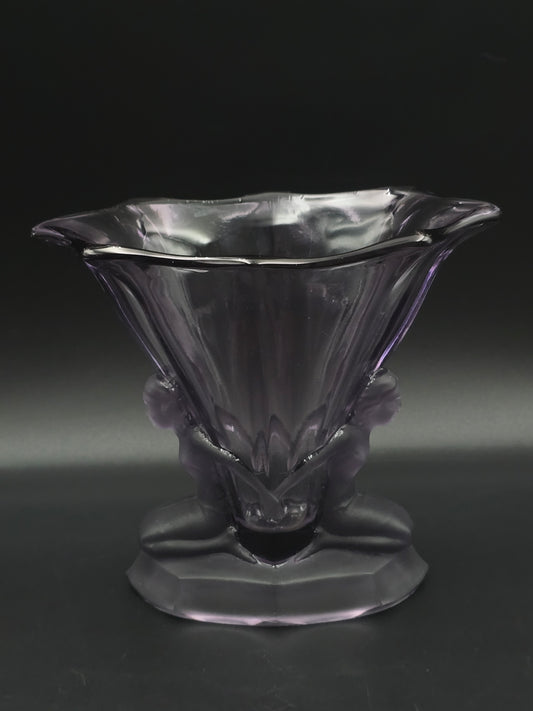 Art Deco Mauve Frosted Glass Vase by Walther & Söhne—16.5 cm Vintage German Pressed Glass