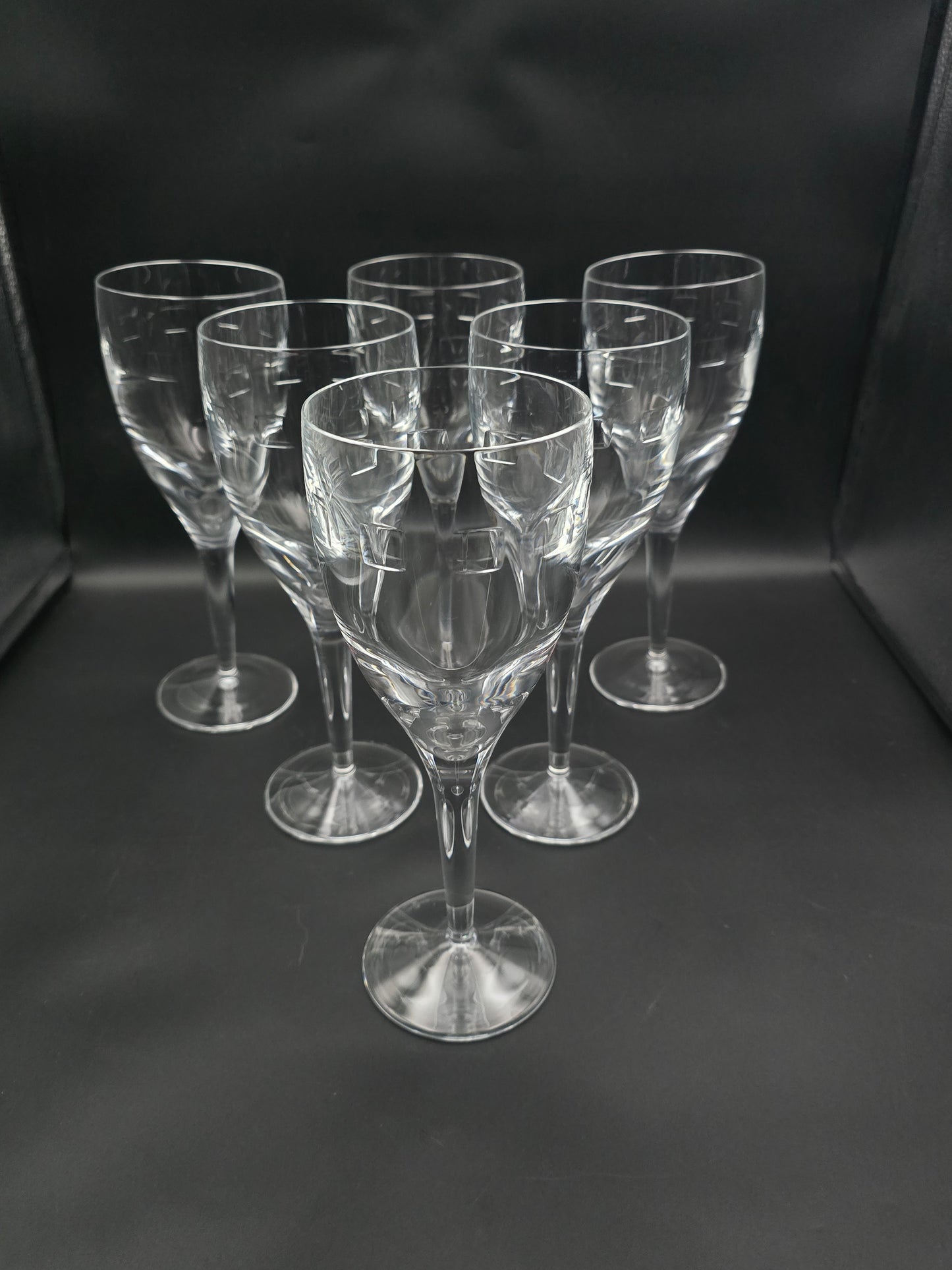 Set of 6 large Waterford Jasper Conran Geo pattern Water Goblets or Large Crystal wine glasses 500ml. 25cm tall.