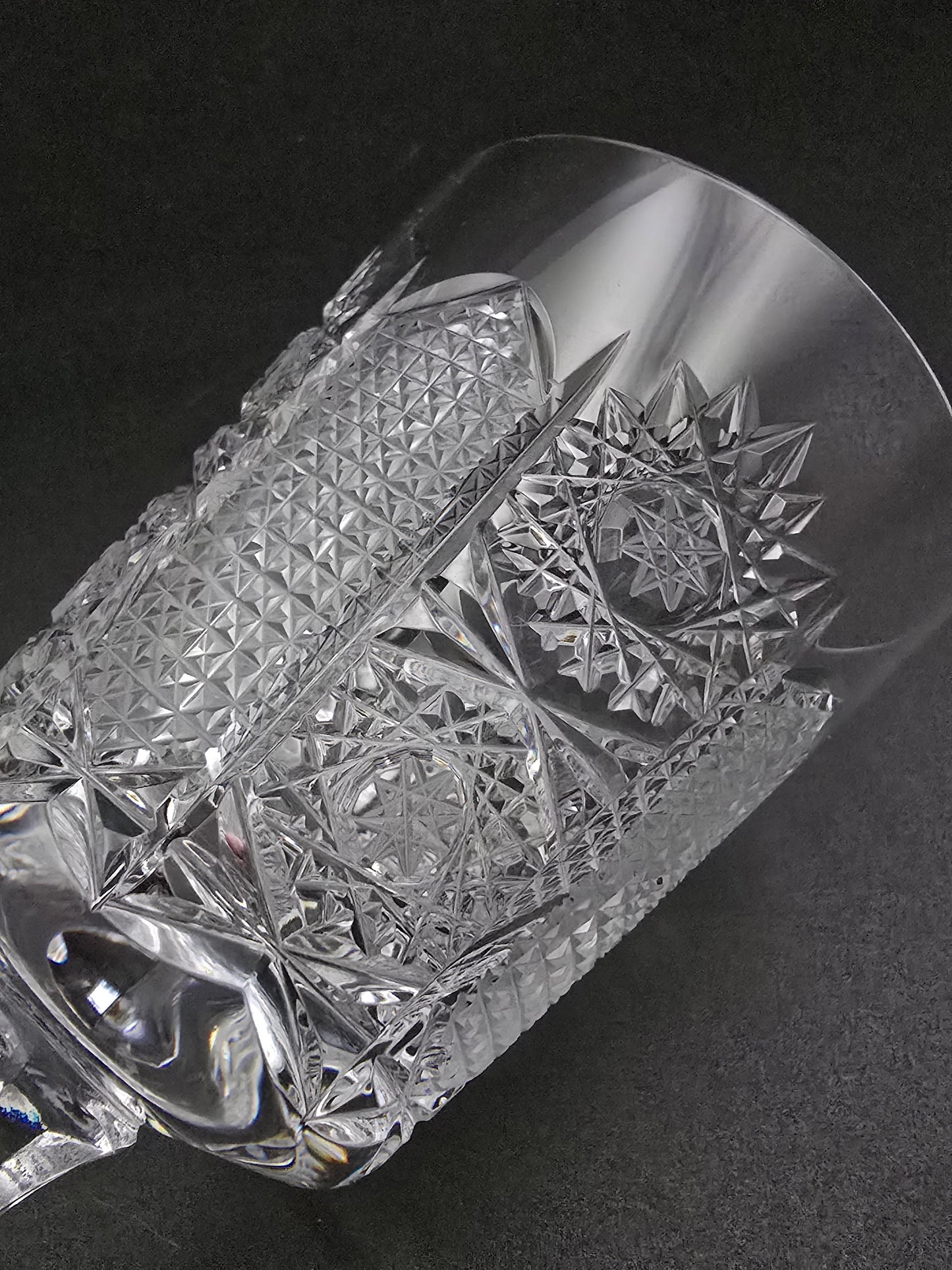 Set of 6 Bohemian vintage Crystal wine glasses with hexagonal base. 175ml