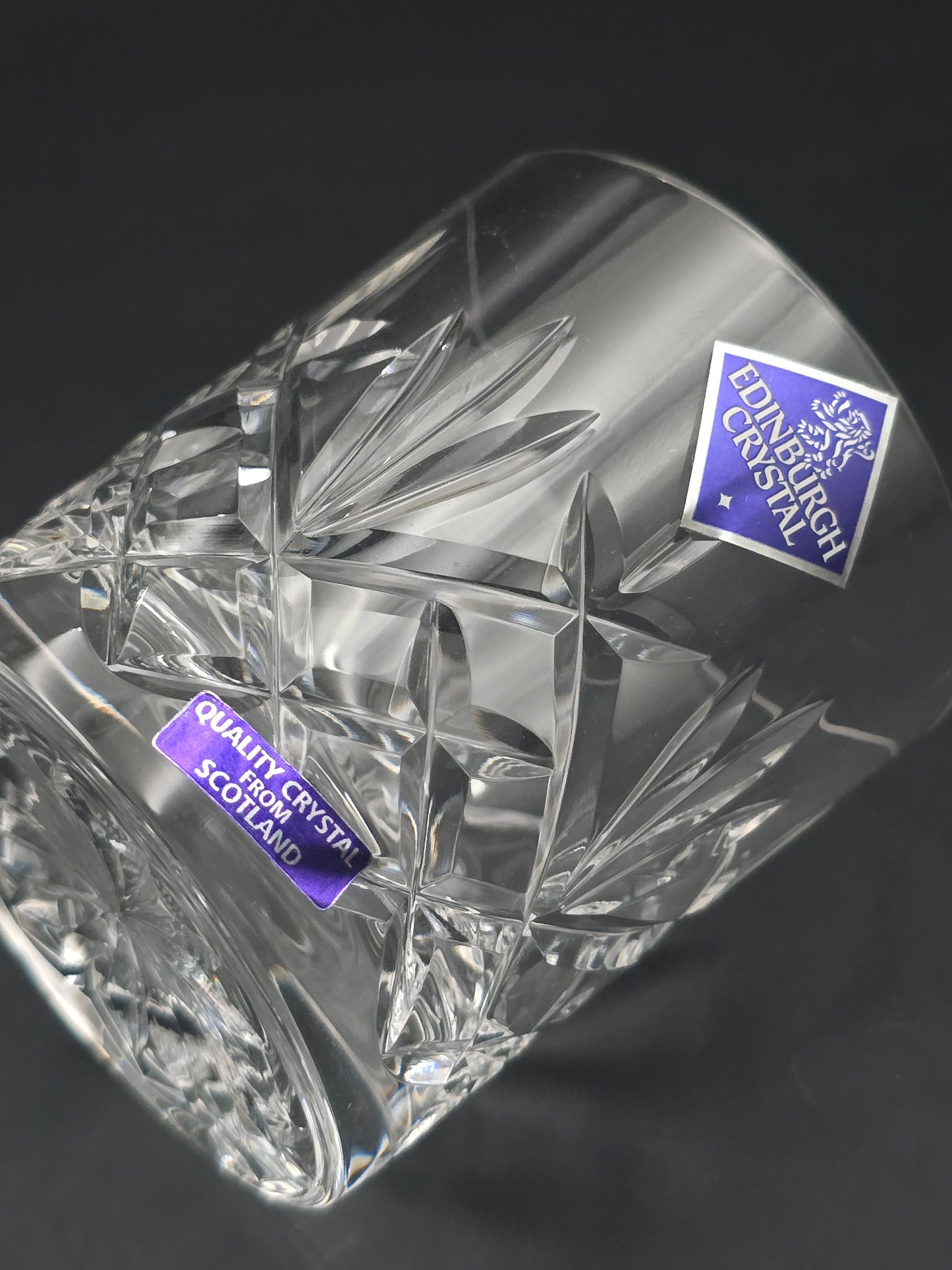 Boxed Set of 6 Edinburgh Crystal Tumblers – 7oz | Fan & Leaf Cut | Star Base | Satin-Lined Case | Scotland c.1990s–2000s